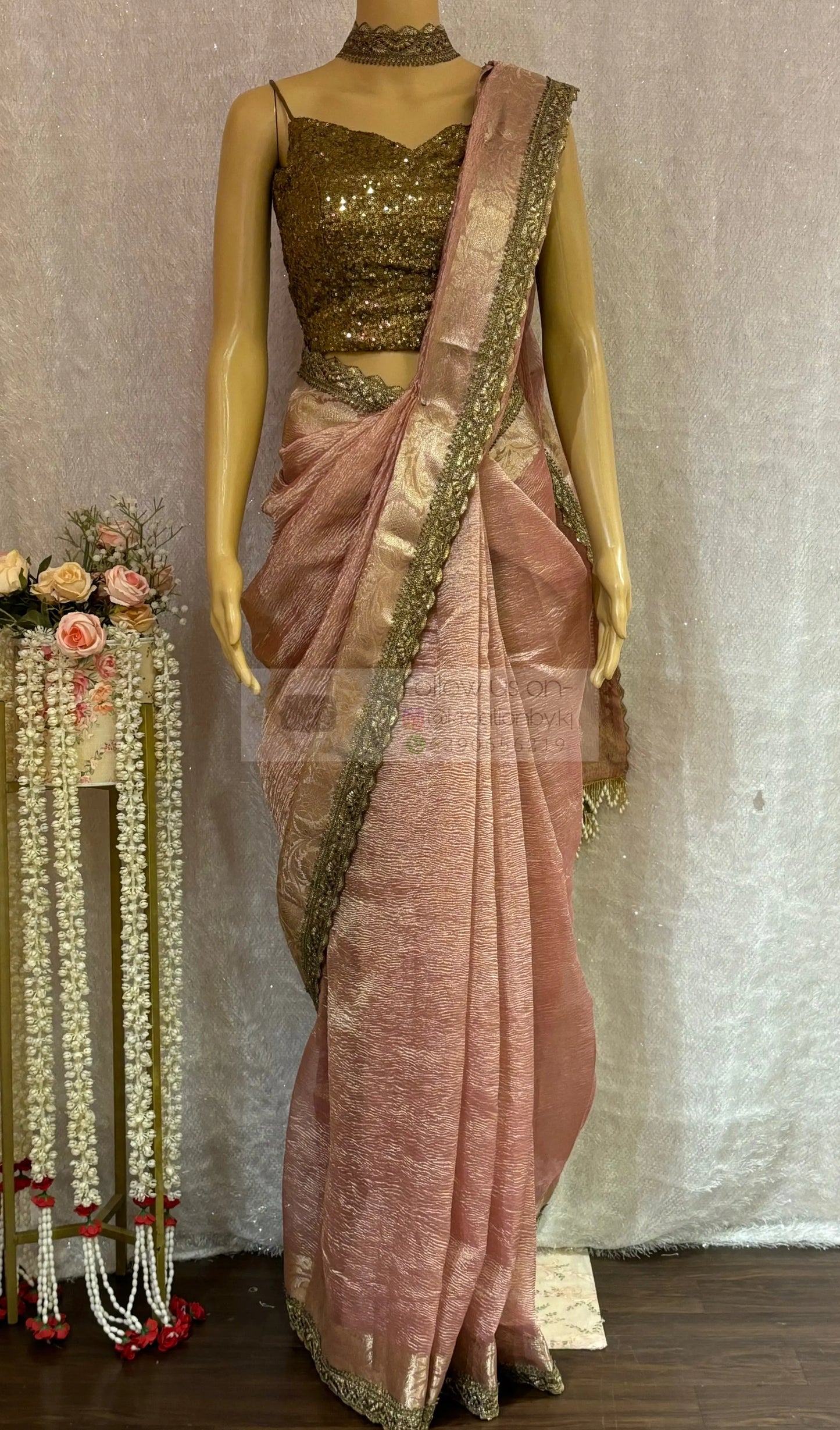 Onion Pink Designer Tissue Banarasi Saree kreationbykj