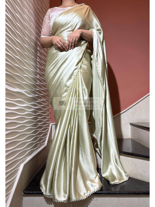 Mist of Meher Satin Silk Saree For Bridesmade Saree kreationbykj