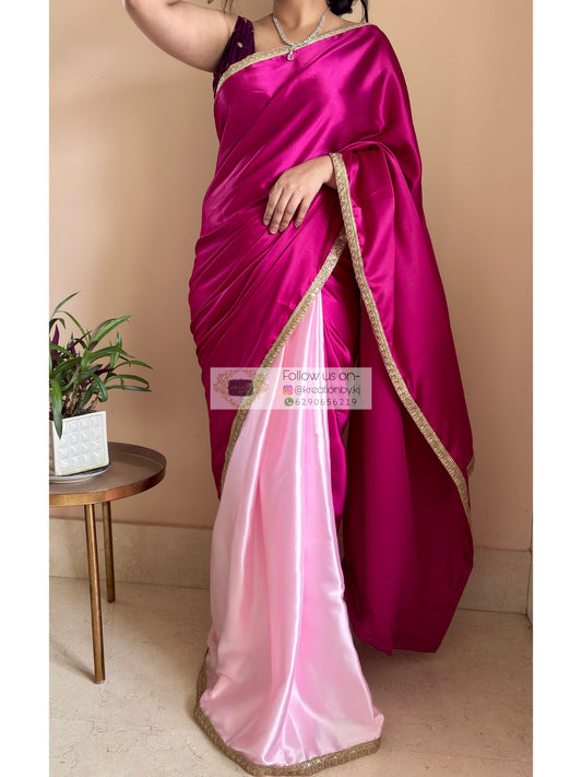 Blush and Bloom Satin Silk Saree - kreationbykj