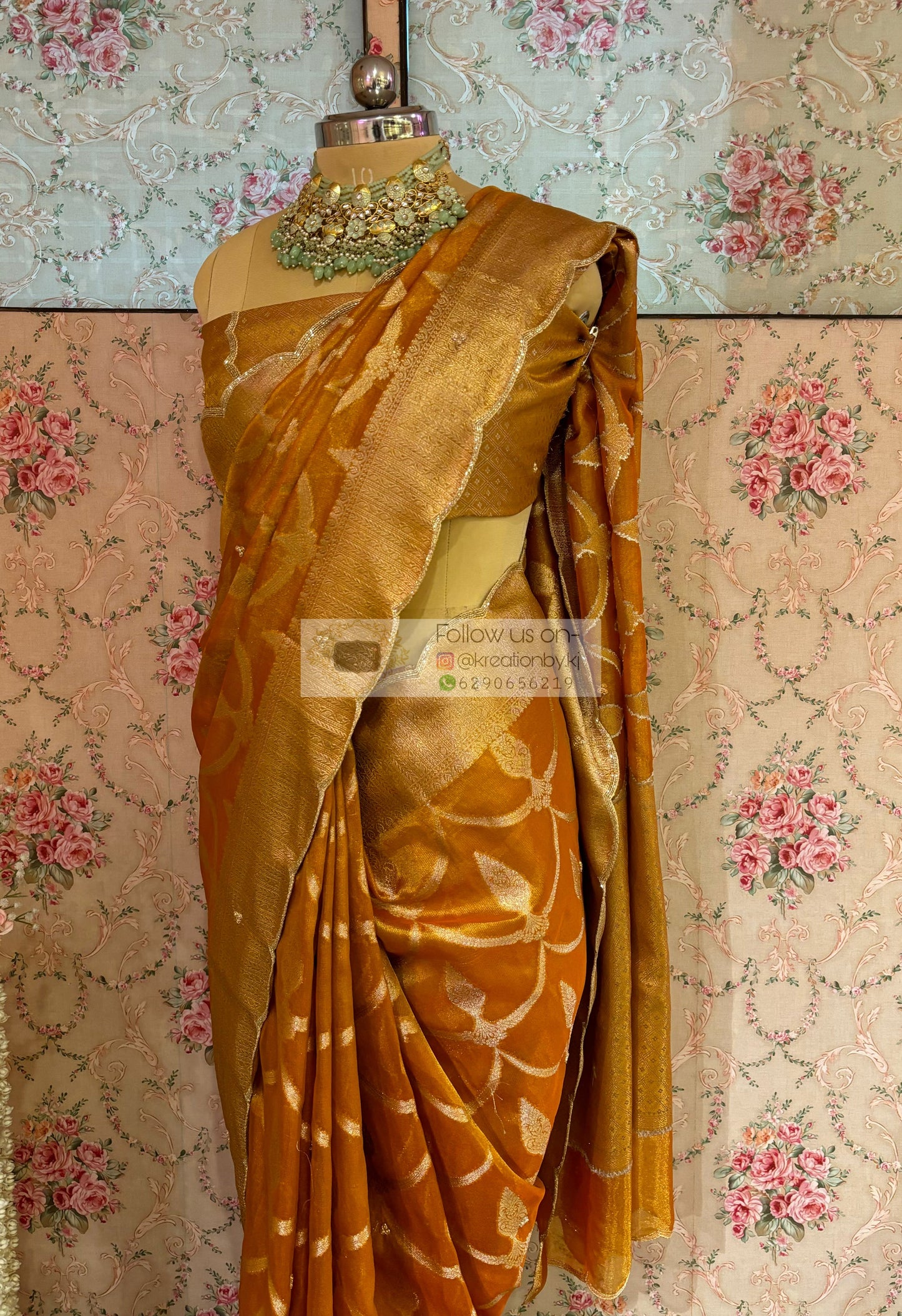 Mustard Yellow Banarasi Tissue Saree kreationbykj