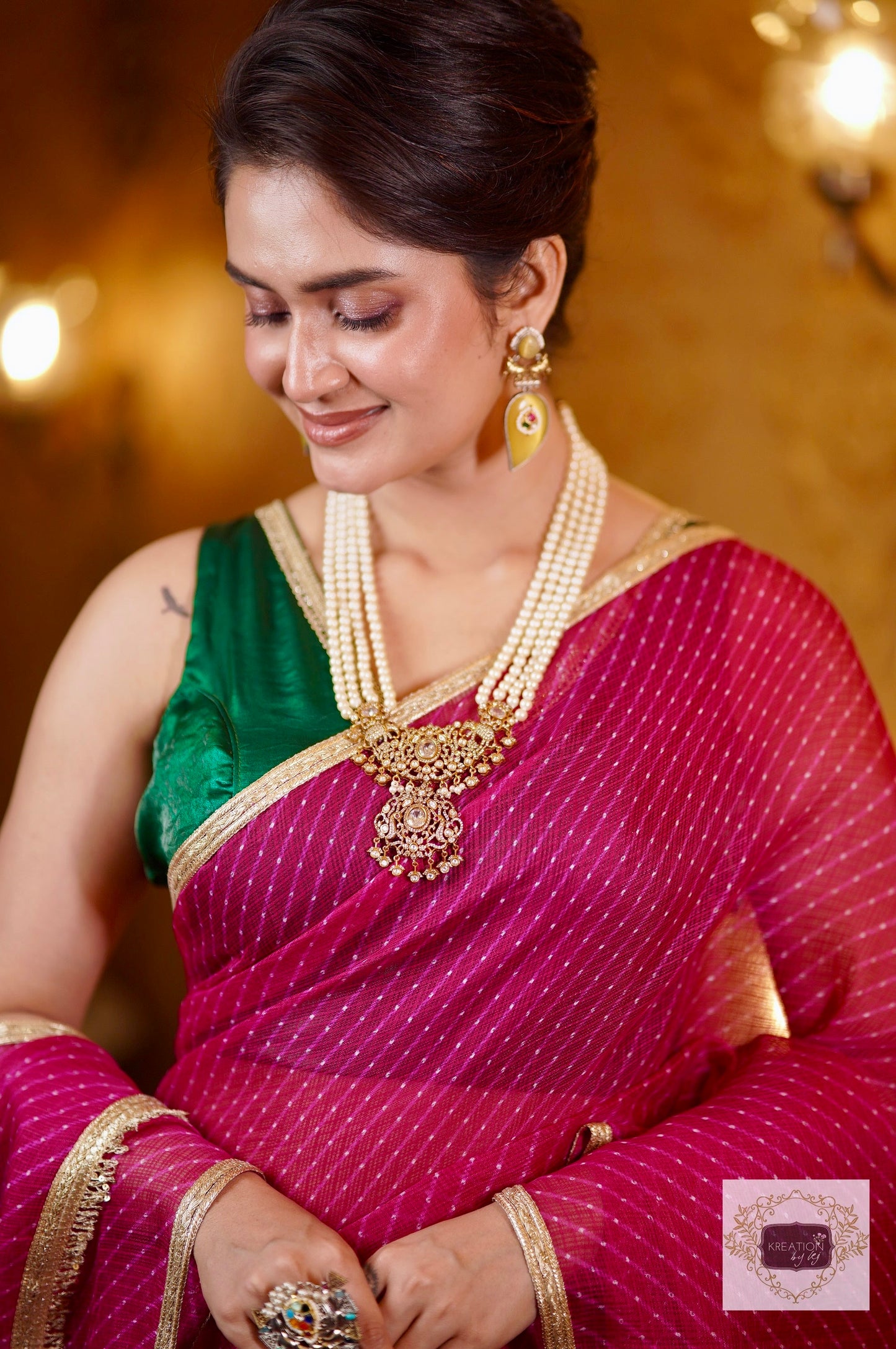 Rani Pink Leheriya Saree