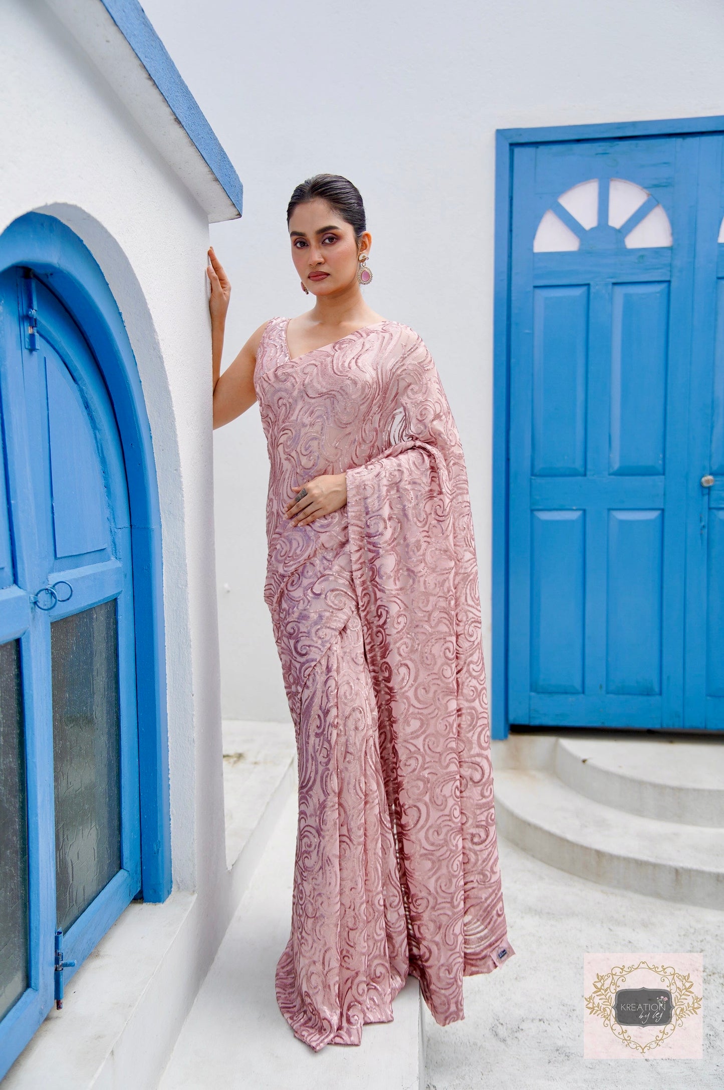 Rose Gold Tides by The Sea Sequins Saree