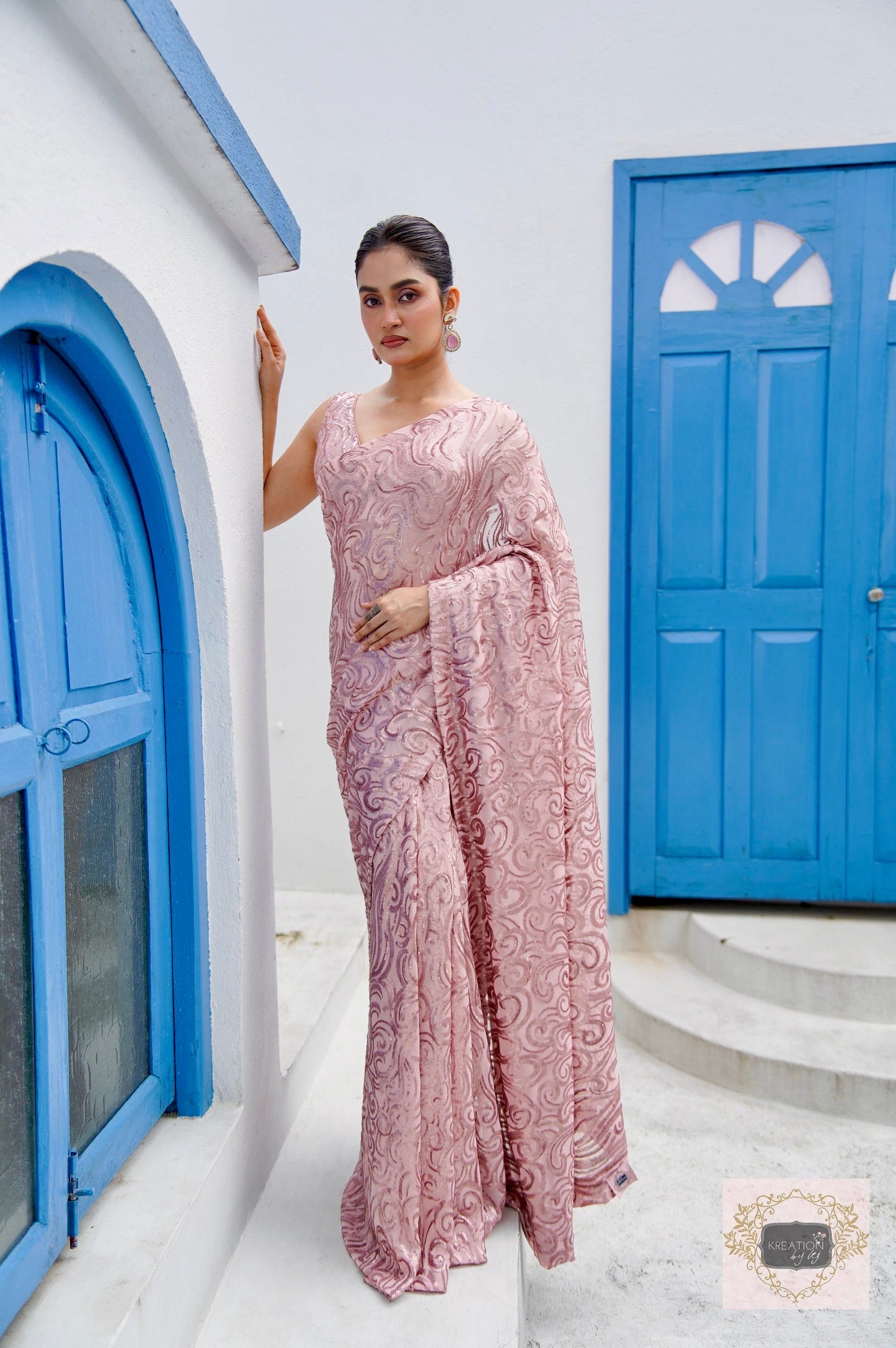 Rose Gold Tides by The Sea Sequin Saree kreationbykj