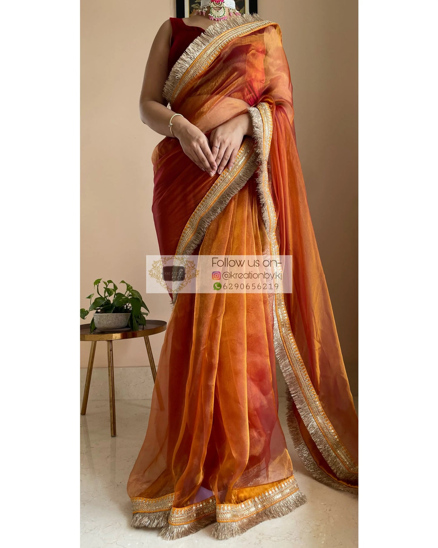 Molten Copper Glass Tissue Banno Saree kreationbykj