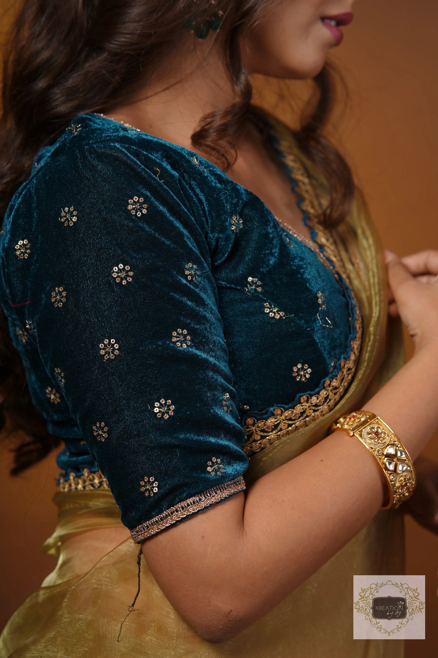 Pista Green Glass Tissue Saree with Teal Border kreationbykj