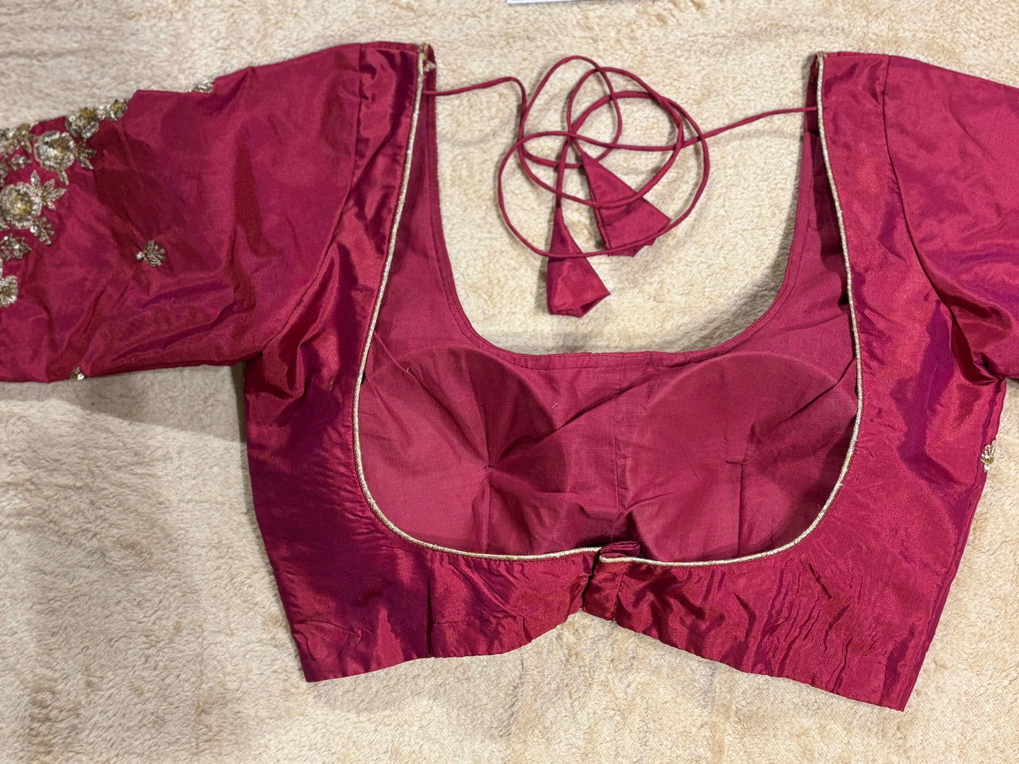 Magenta Bridal Silk Blouse With Zardosi Work kreationbykj