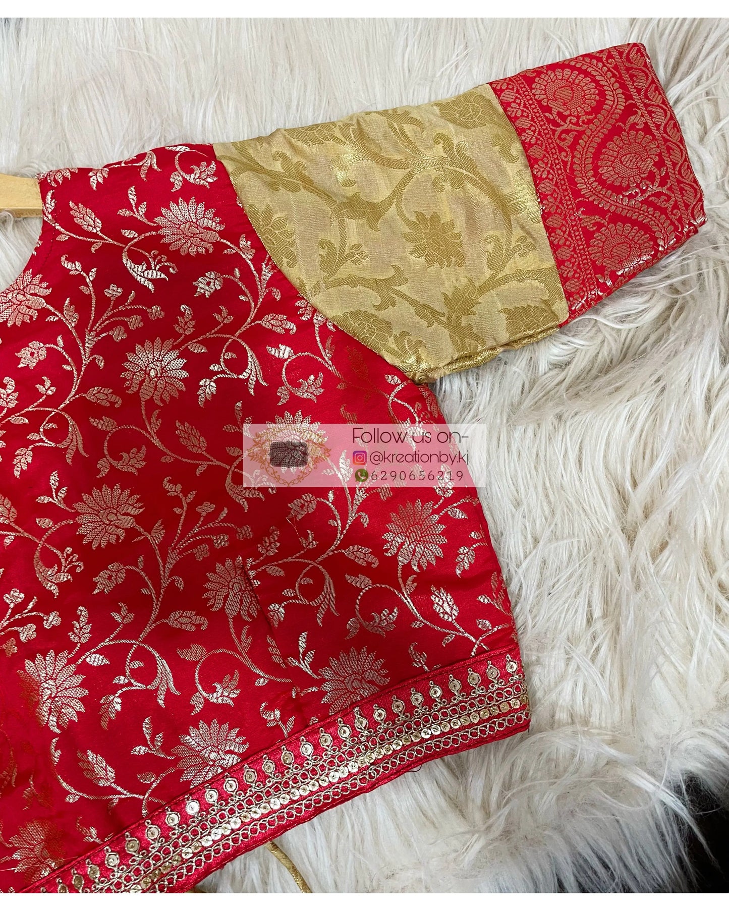 Red Golden Darbari Cut Blouse Koti Style kreationbykj