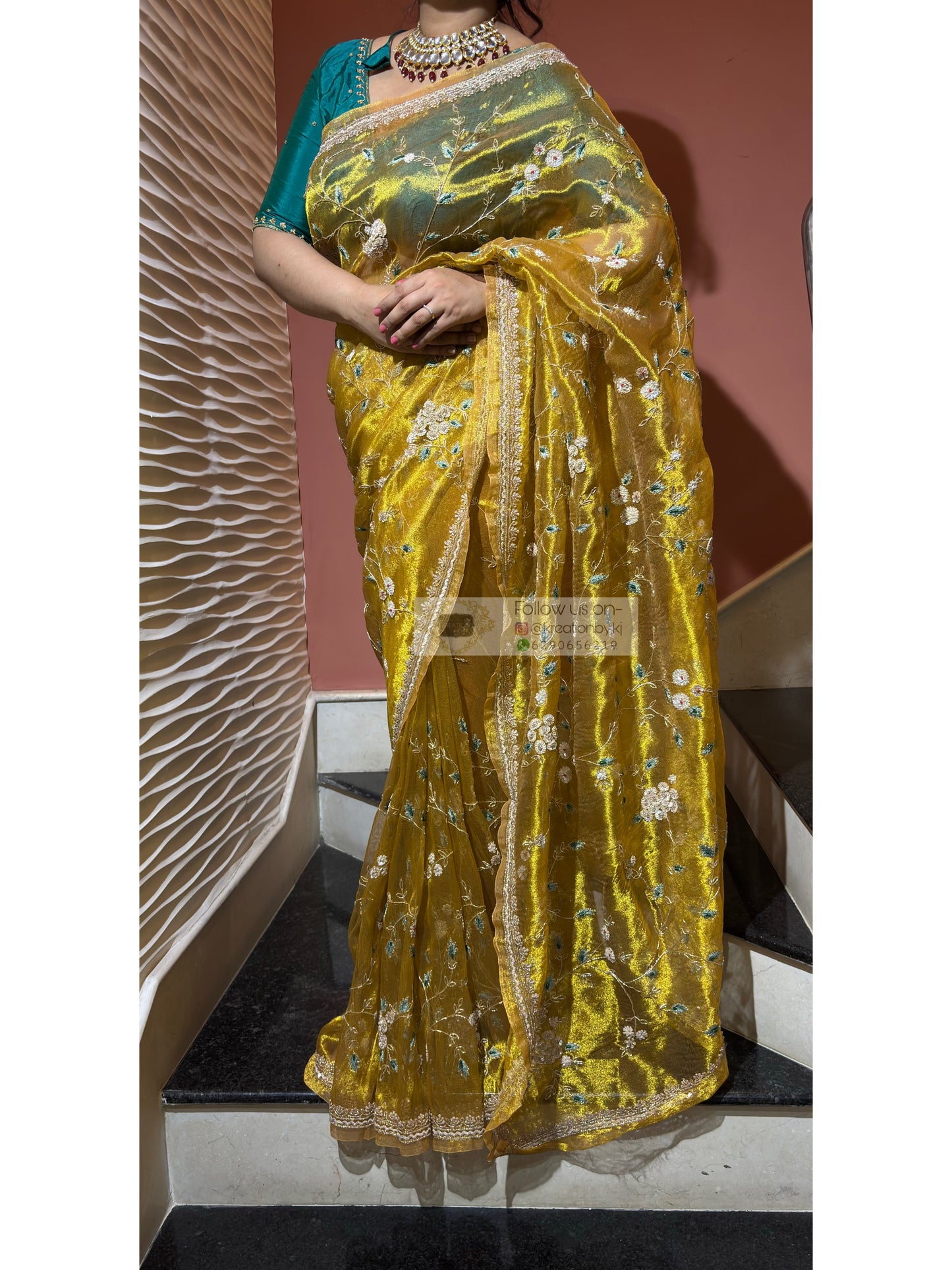 Luxe Golden Tissue Jaal Saree kreationbykj