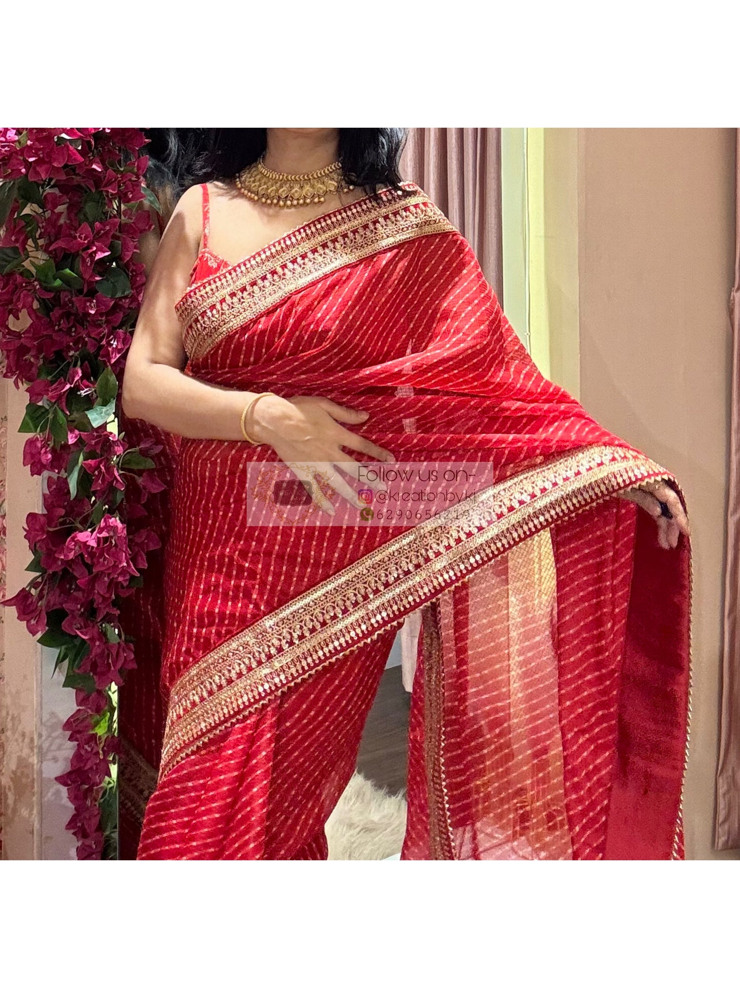 Red Kota Saree with Red Border for Wedding kreationbykj