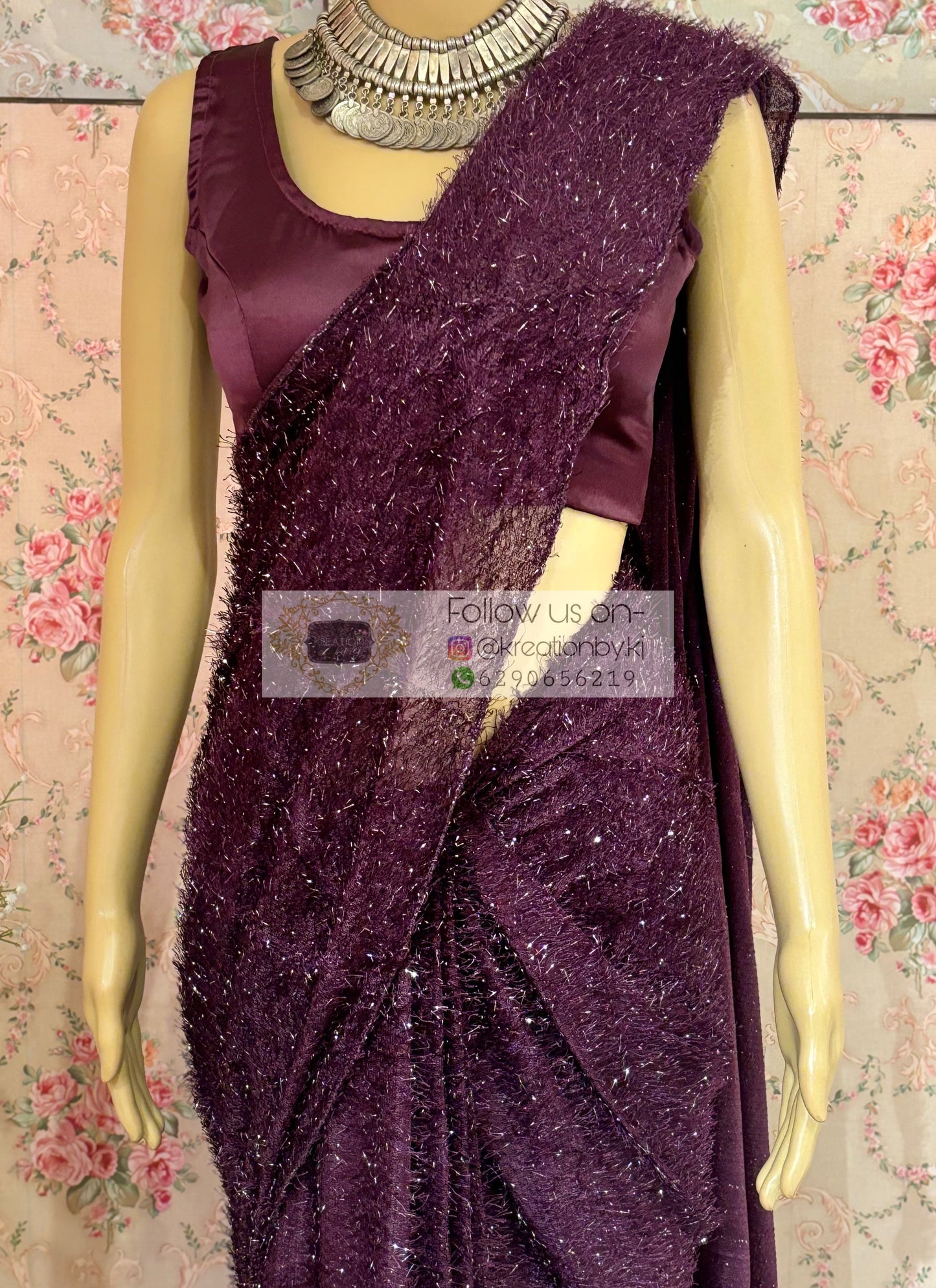 Mariana Wine Fur Saree kreationbykj