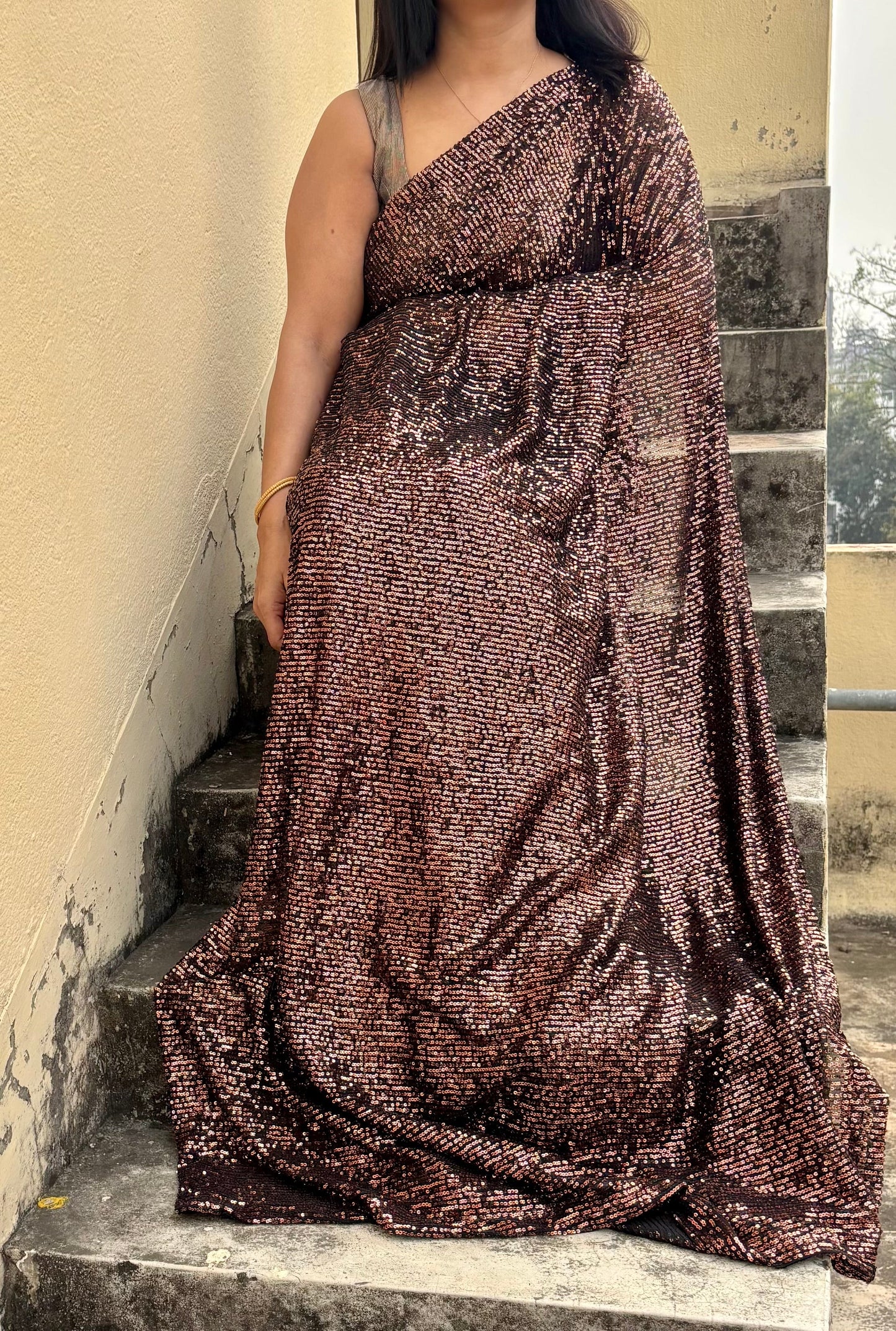 Molten Black Sequin Partywear Saree kreationbykj