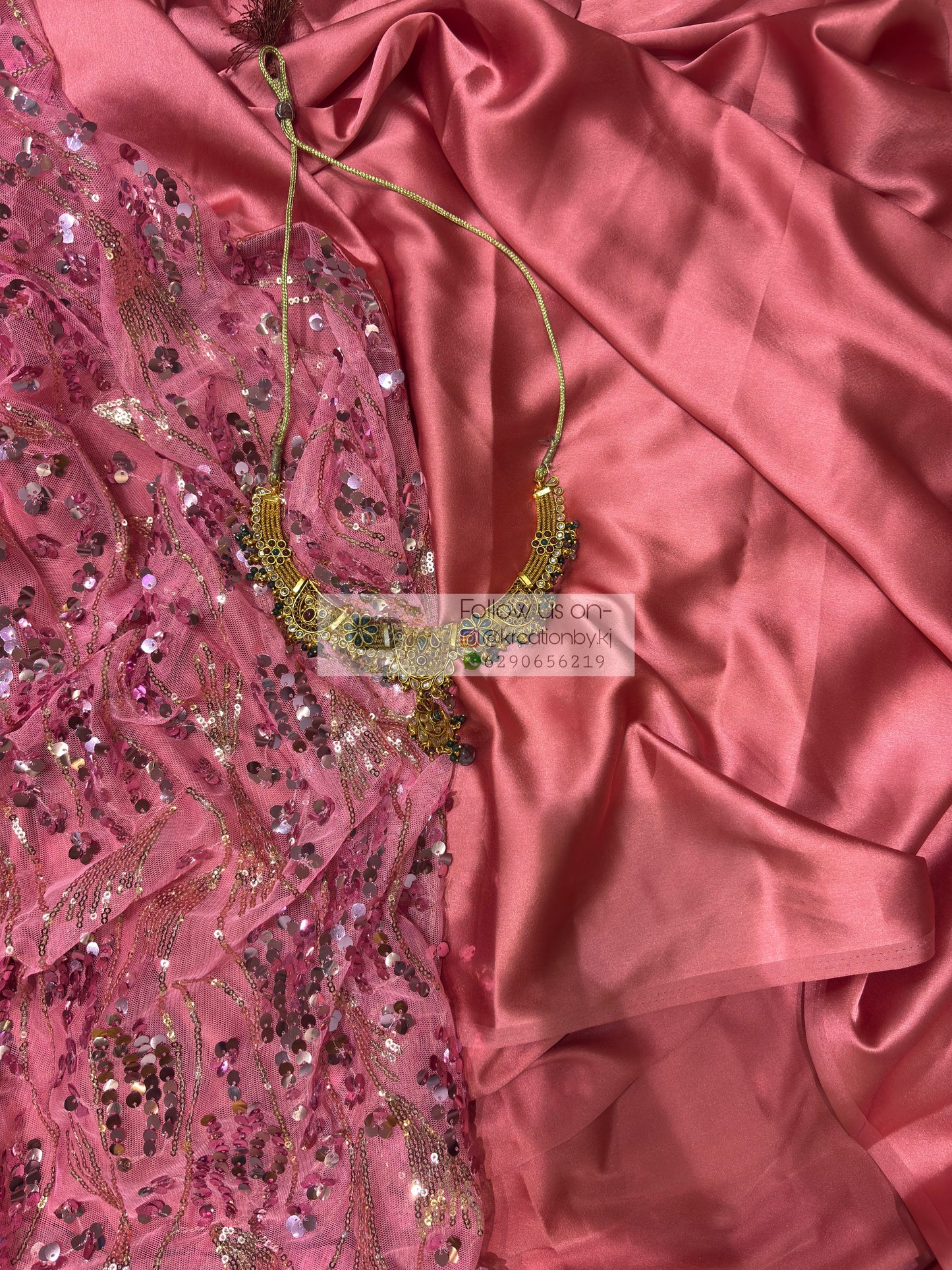 Pink Mermaid Sequin Partywear Saree kreationbykj