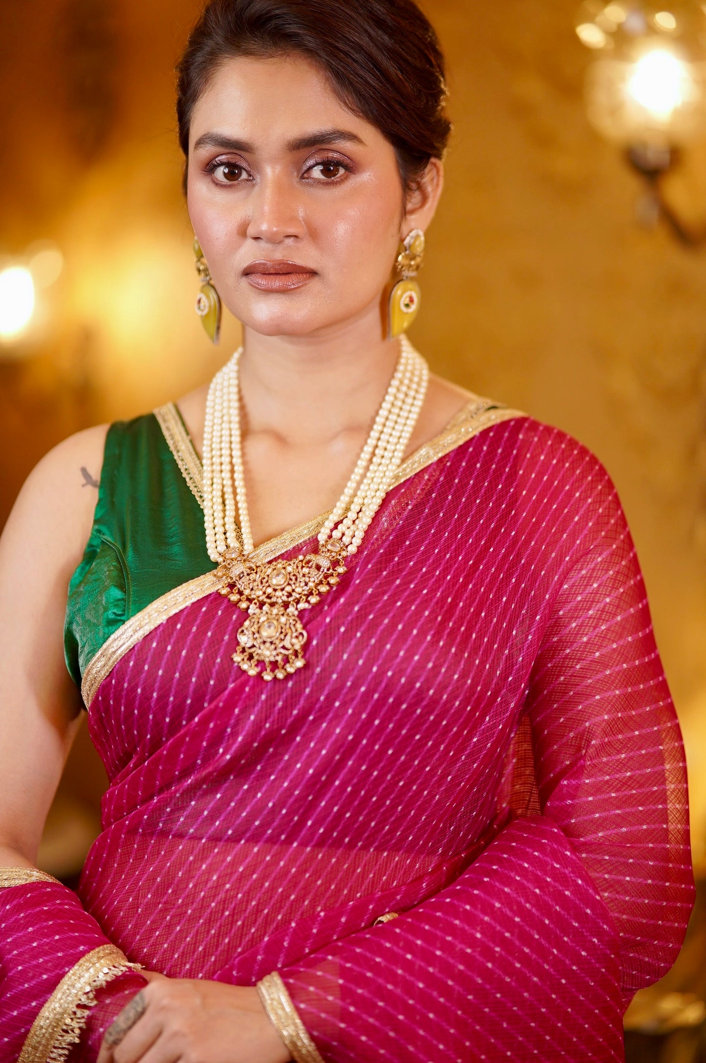 Rani Pink Leheriya Saree