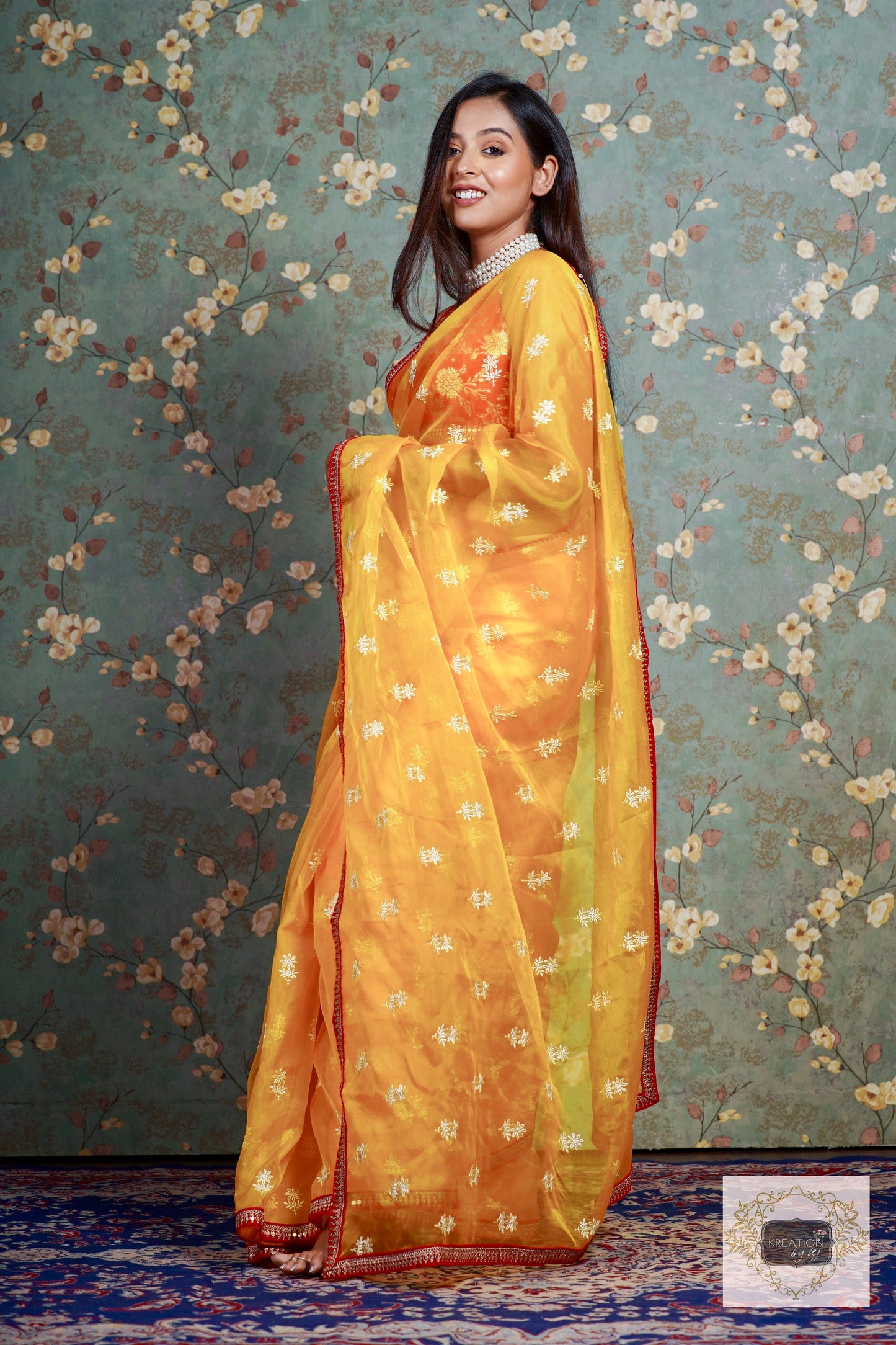 Yellow Snow Drop Organza saree
