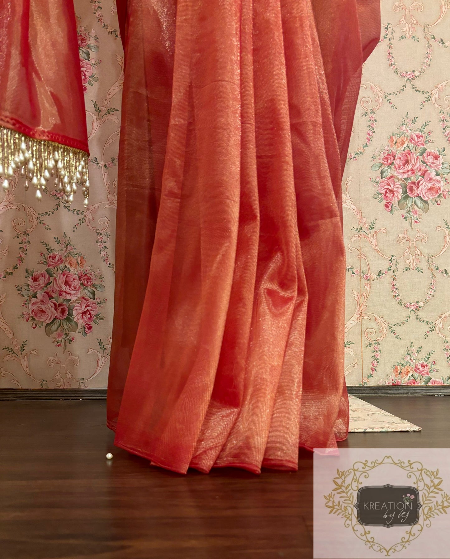 Sunset Orange Tissue Net Saree kreationbykj