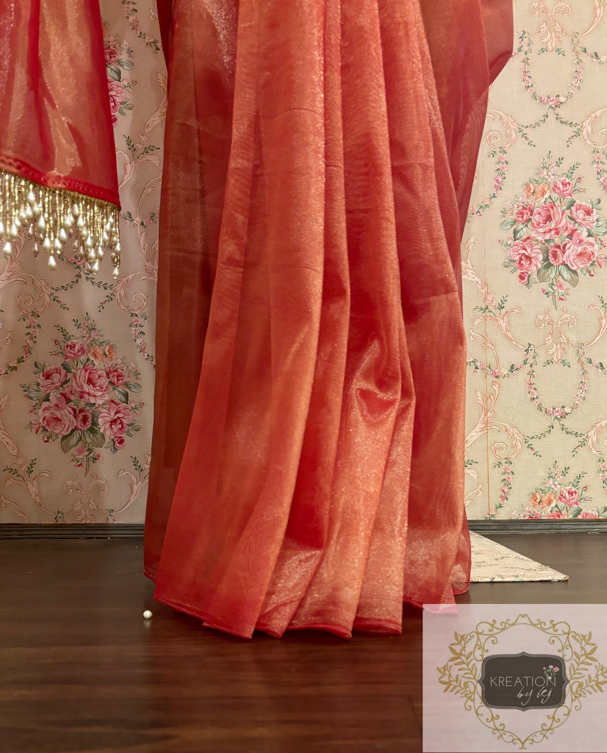 Sunset Orange Tissue Net Saree kreationbykj