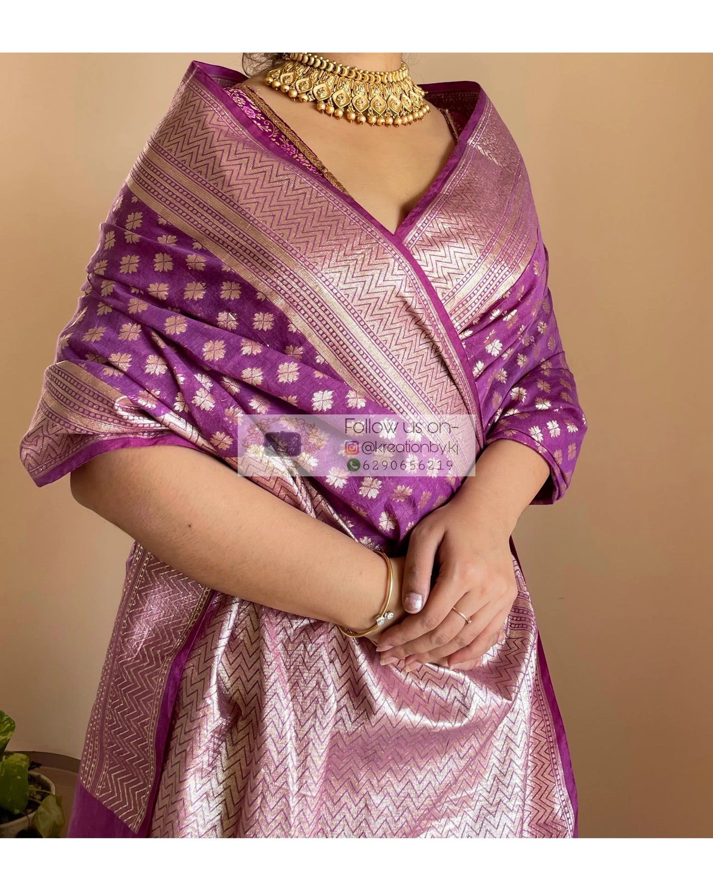 Purple Banarasi Cotton Silk Saree kreationbykj