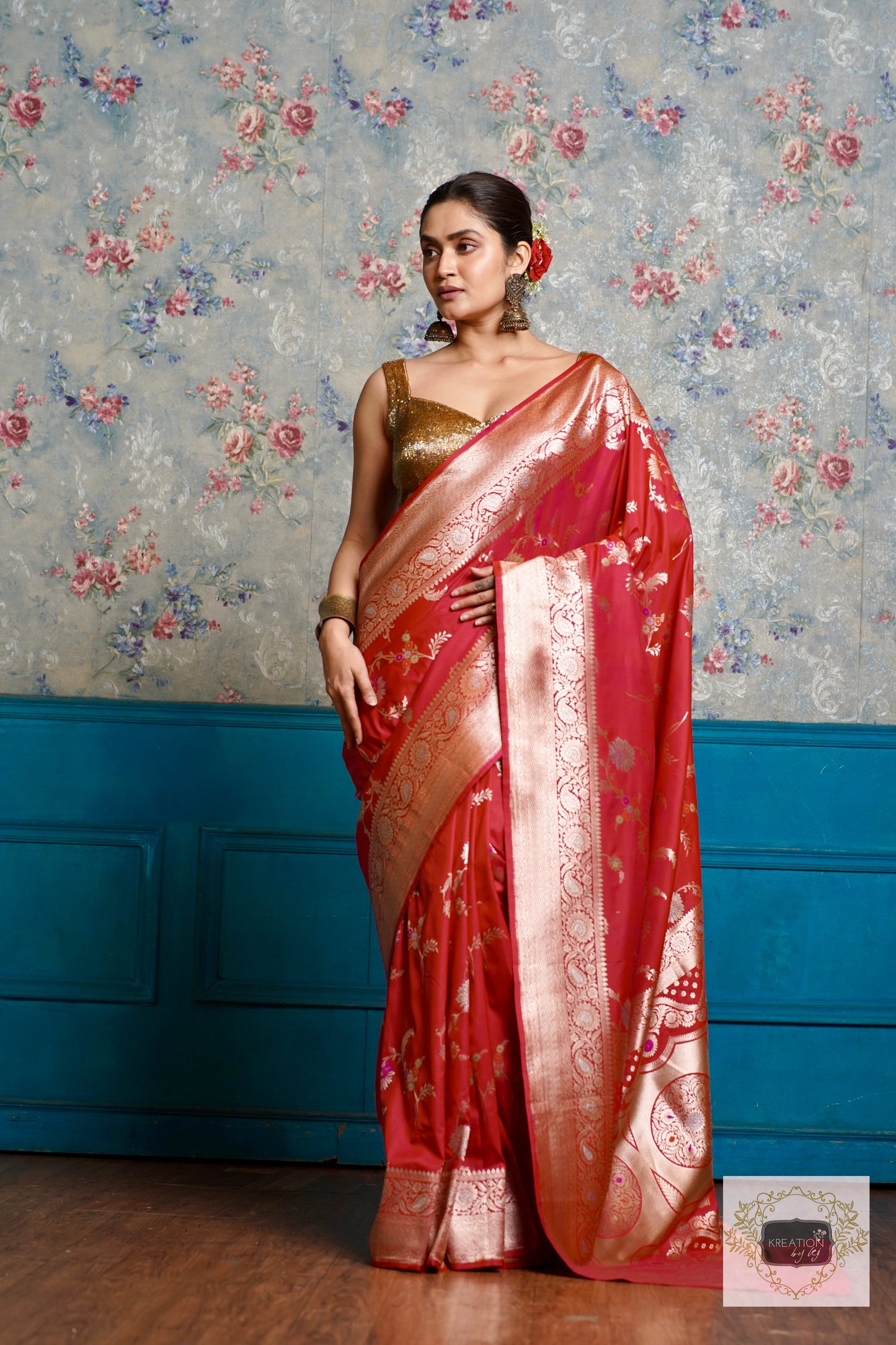 Pink Katan Bridal Banarasi Saree kreationbykj