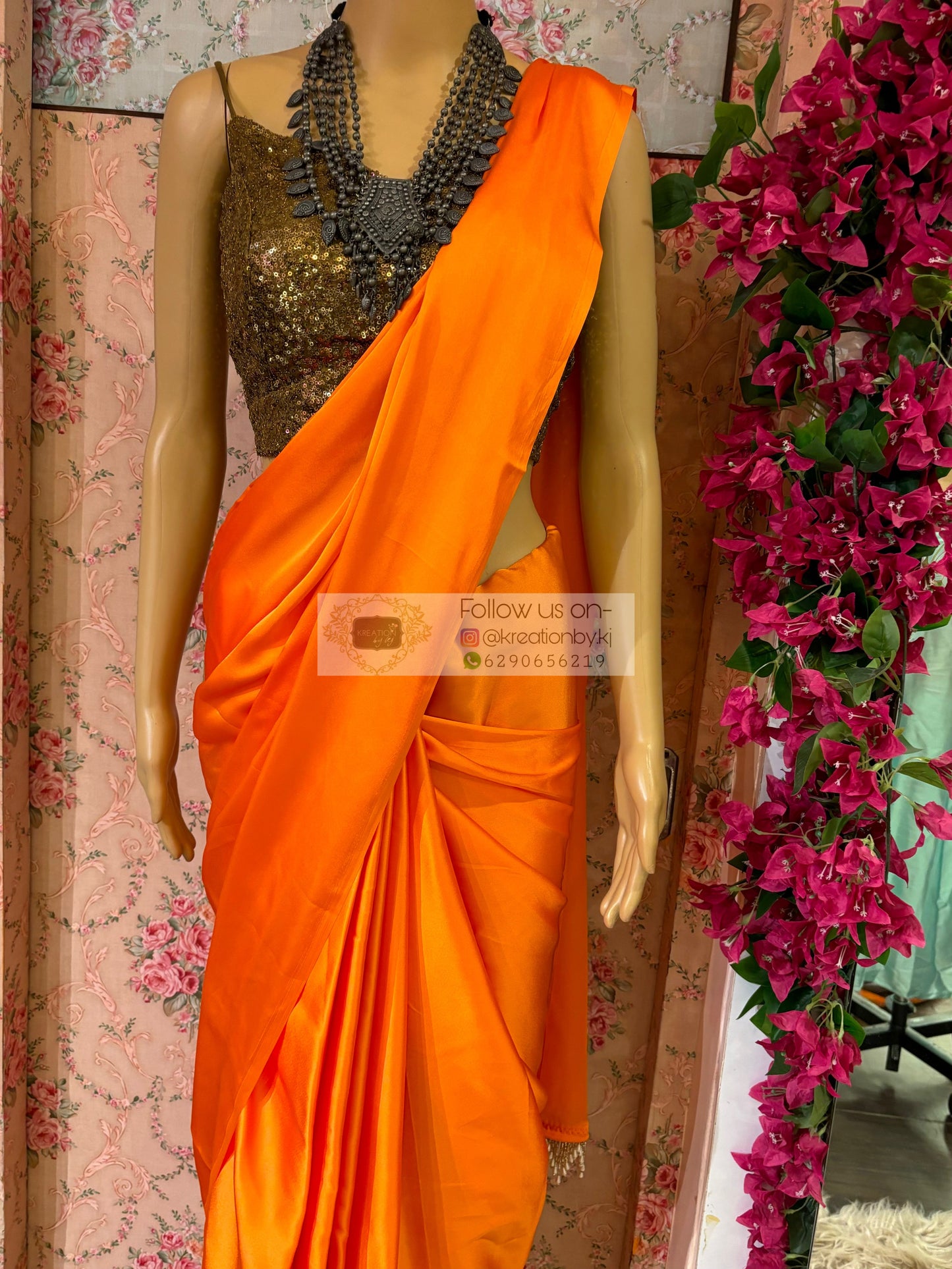 Komola Satin Silk Saree with Handmade Tassels on Pallu kreationbykj