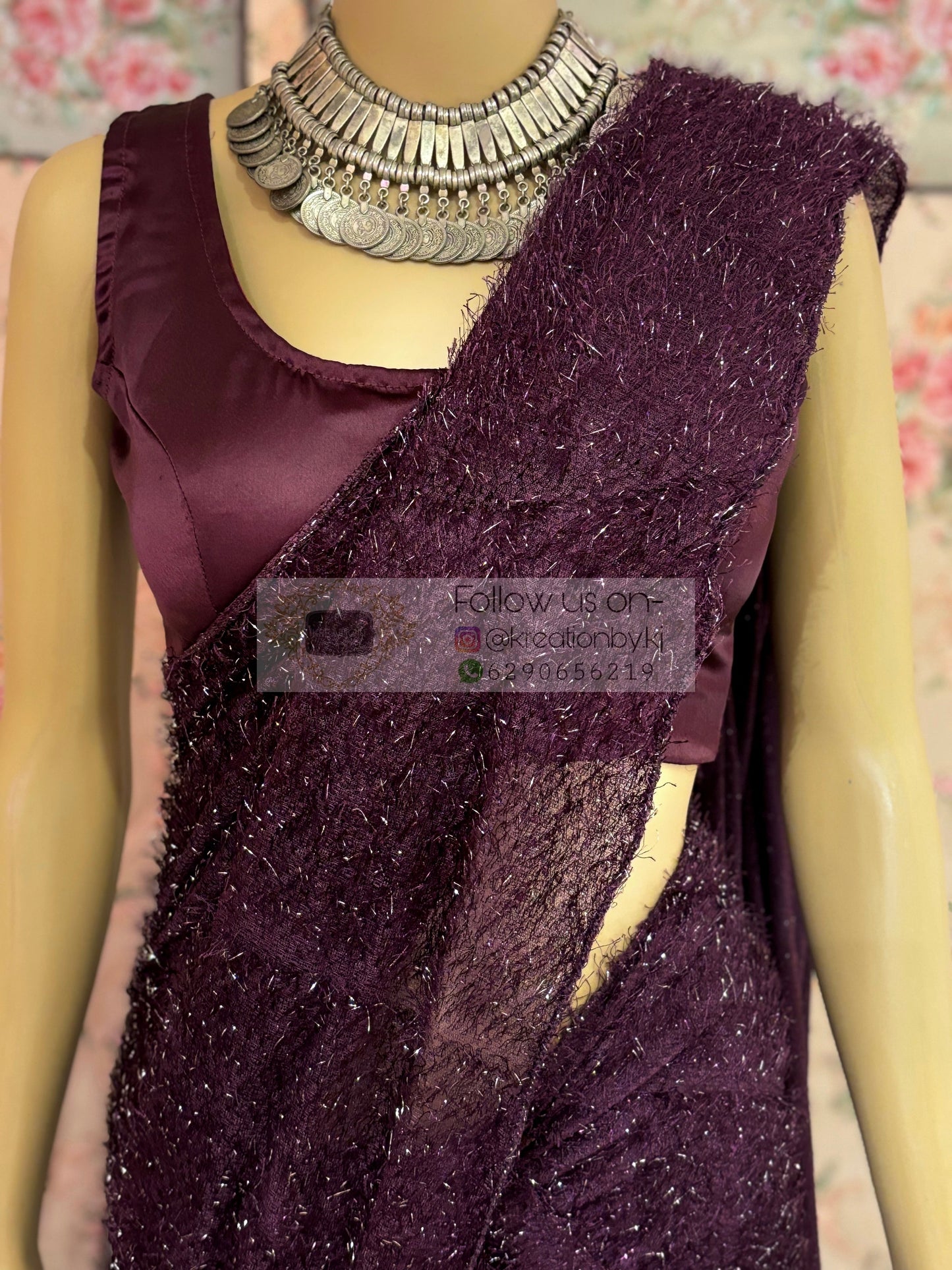 Mariana Wine Fur Saree kreationbykj