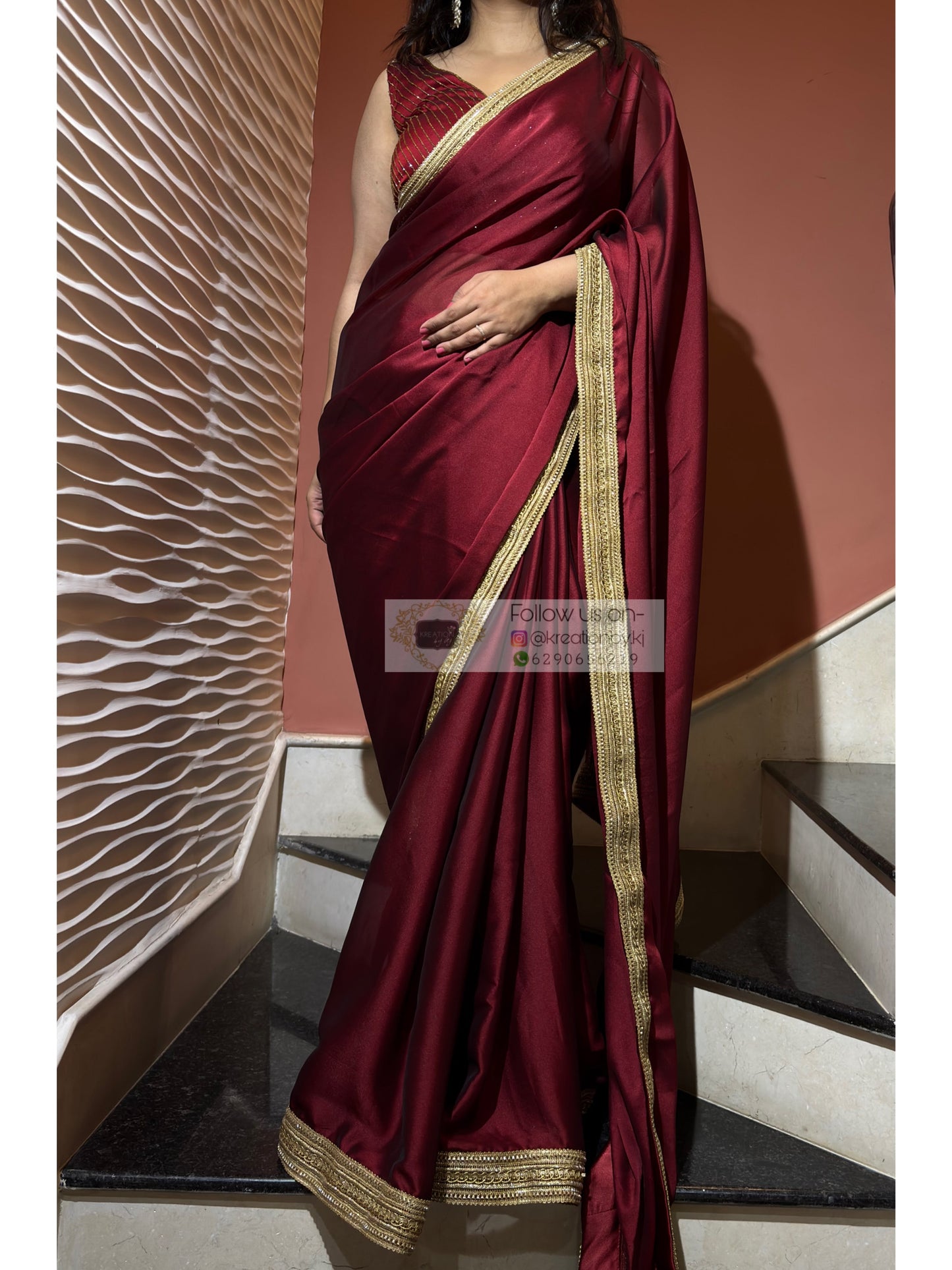 Maroon georgette Saree with Golden Border kreationbykj