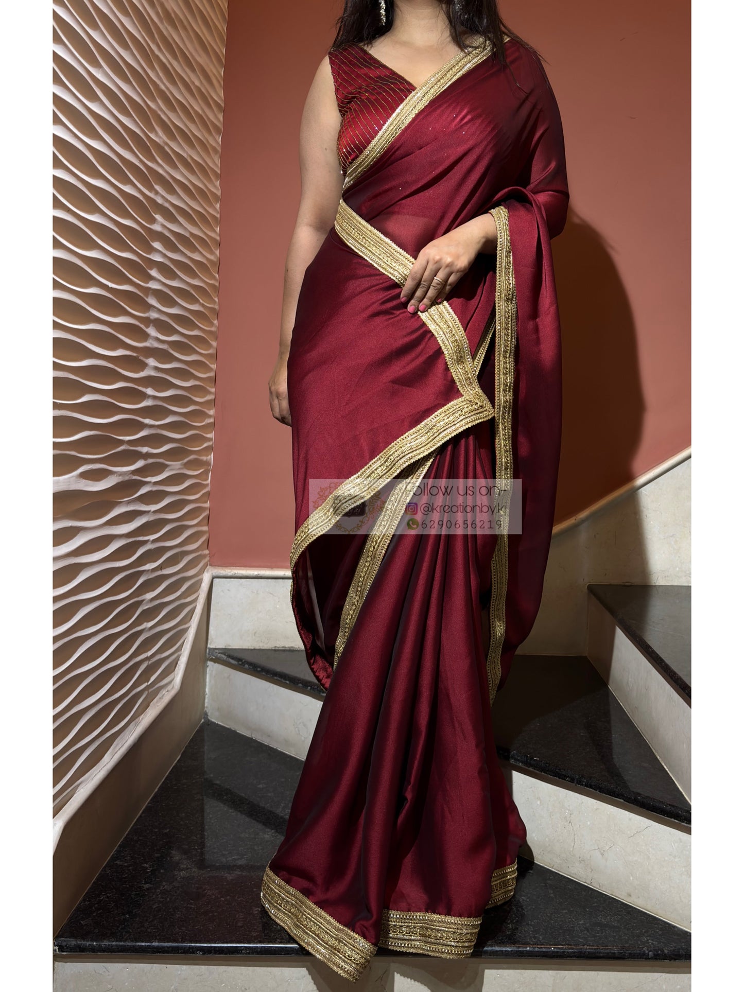 Maroon georgette Saree with Golden Border kreationbykj