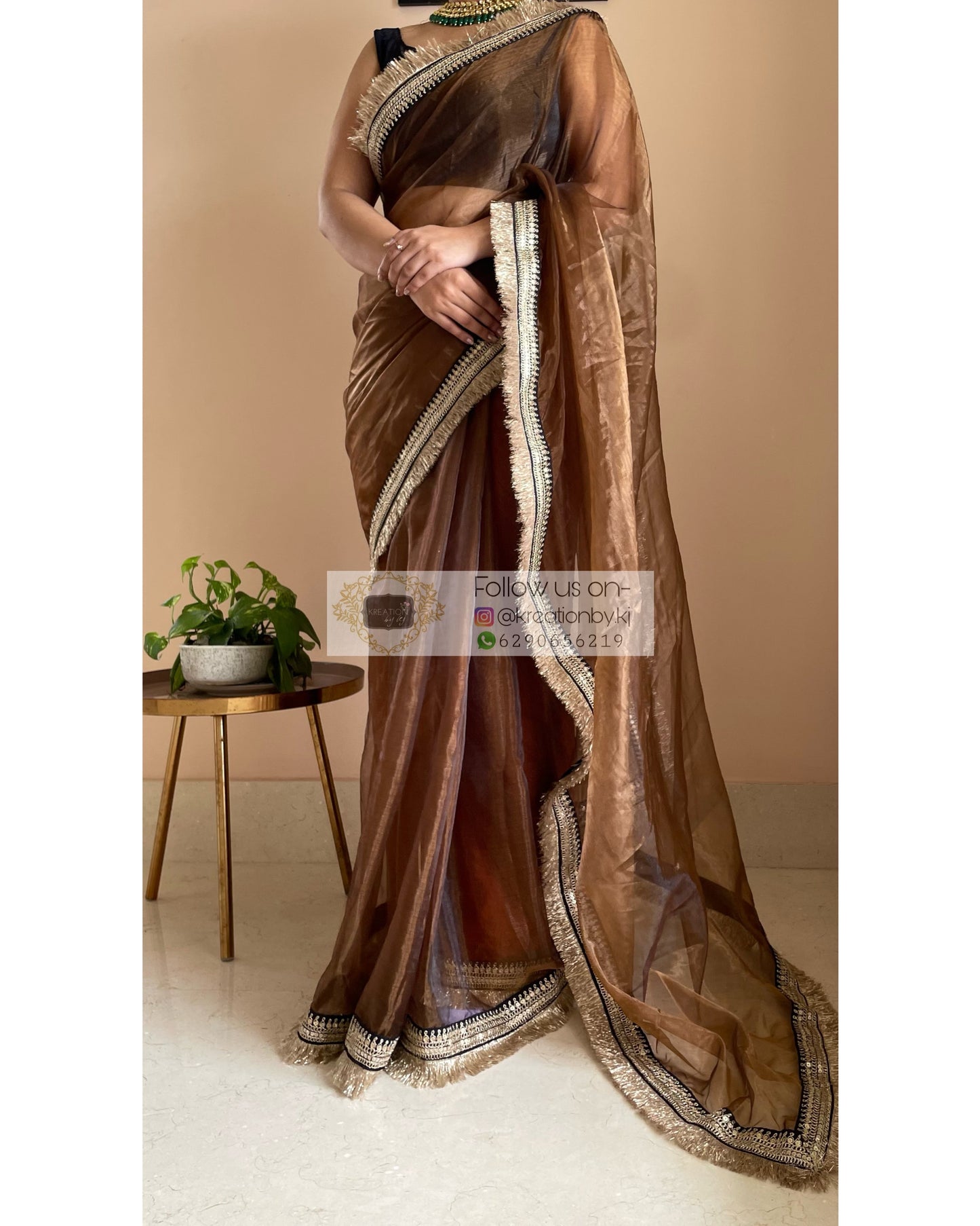 Copper Brown Glass Tissue Banno Saree kreationbykj