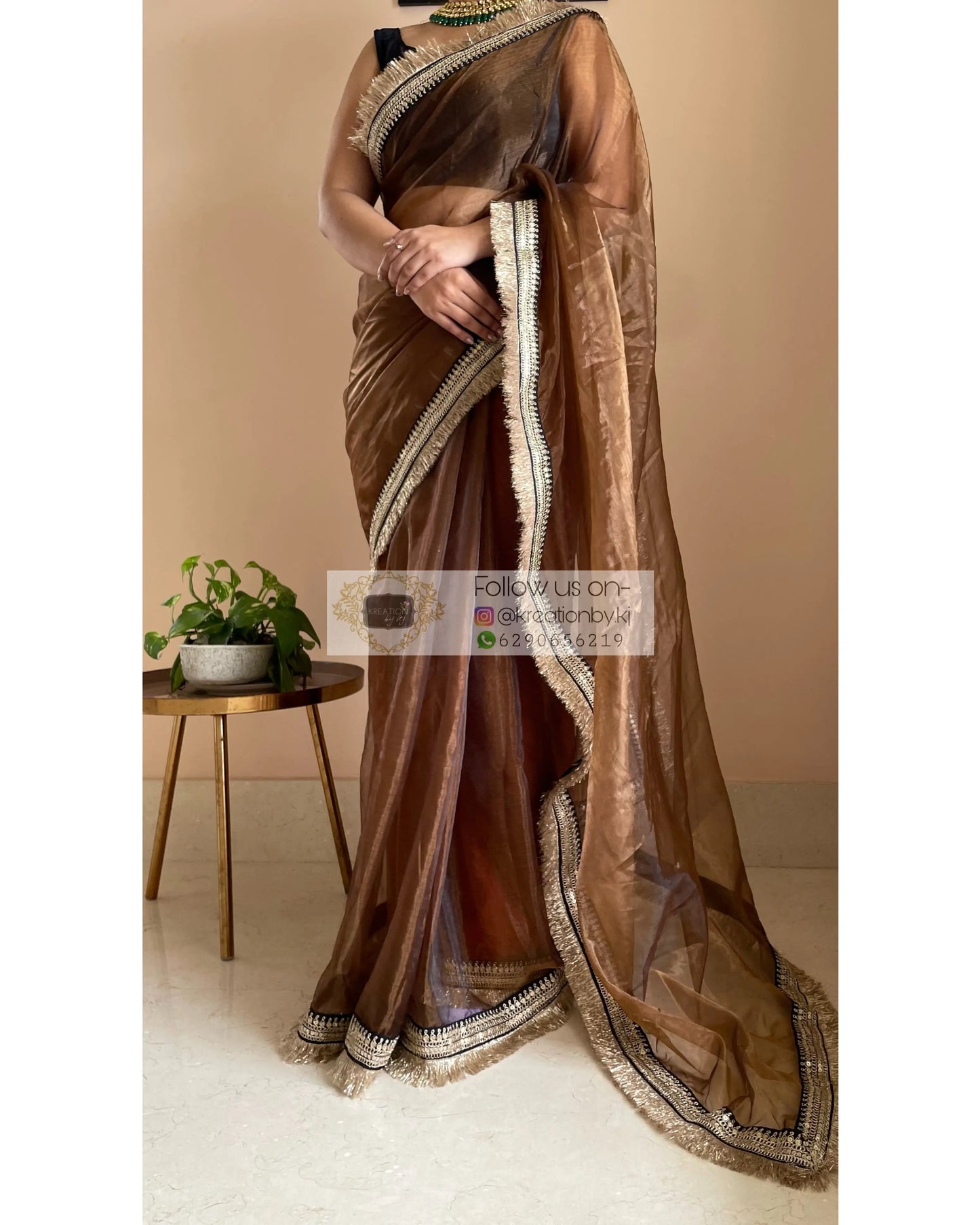 Copper Brown Glass Tissue Banno Saree kreationbykj