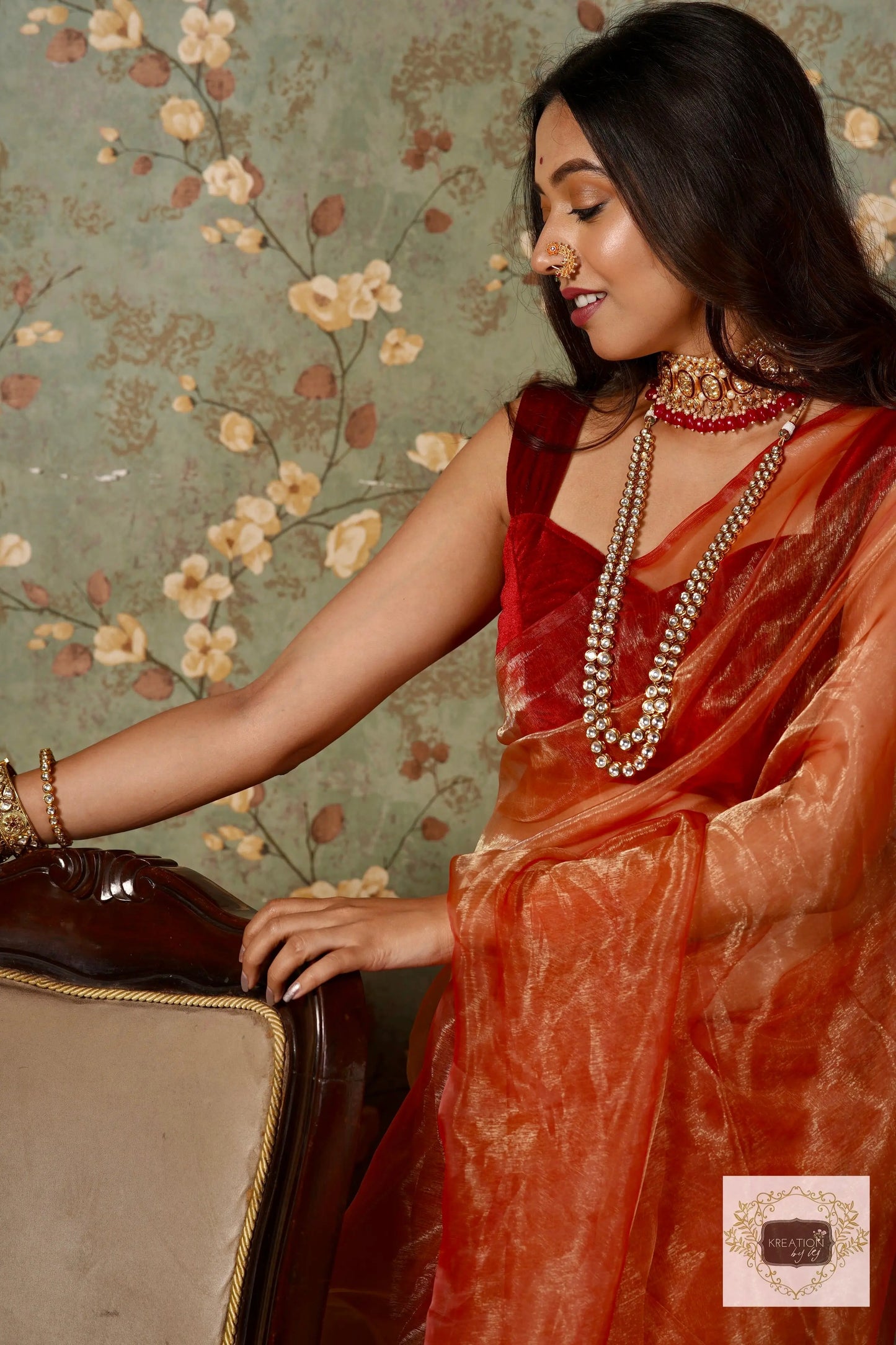 Marigold Glass Tissue Saree kreationbykj