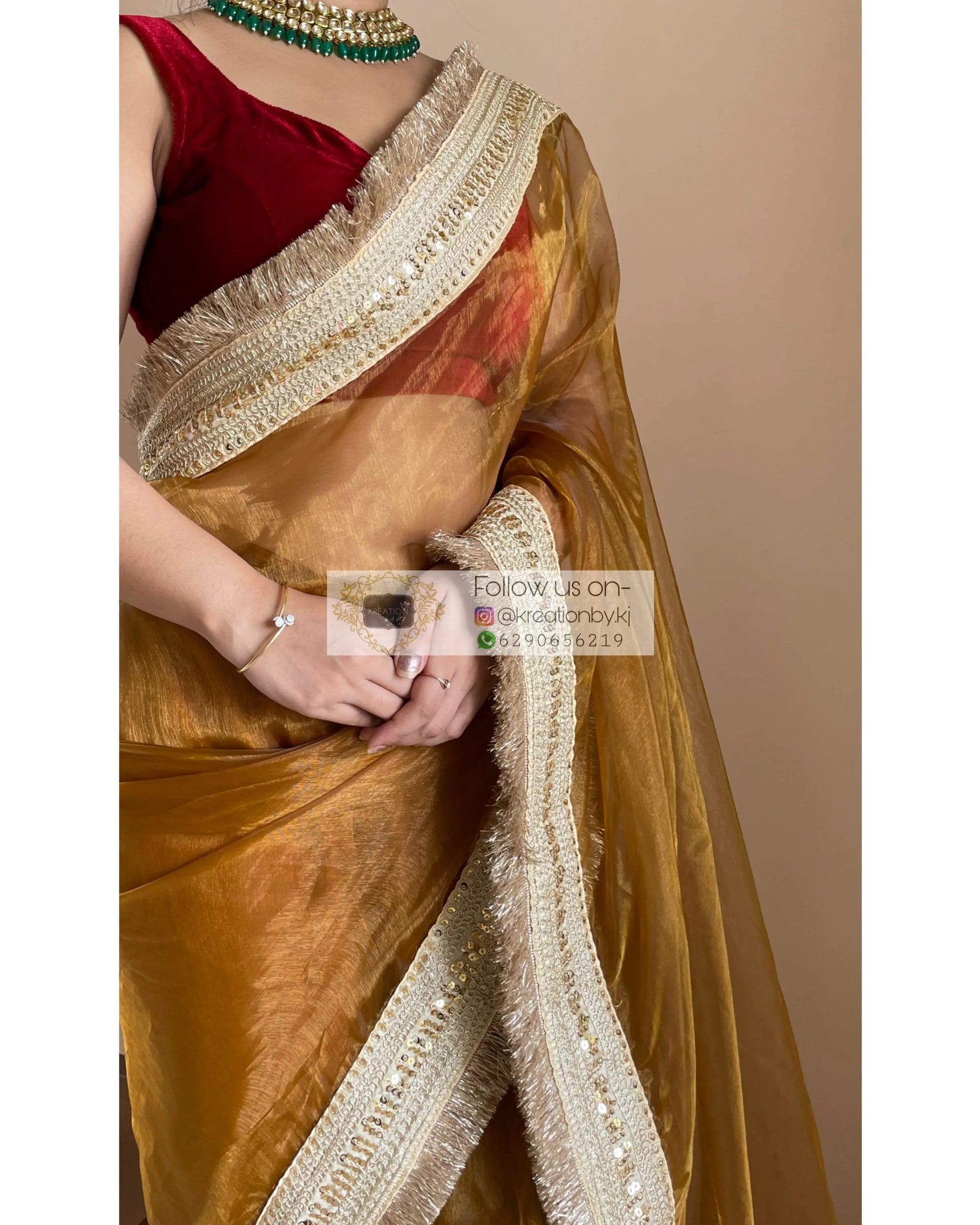 Ochre Glass Tissue Saree Banno Saree kreationbykj