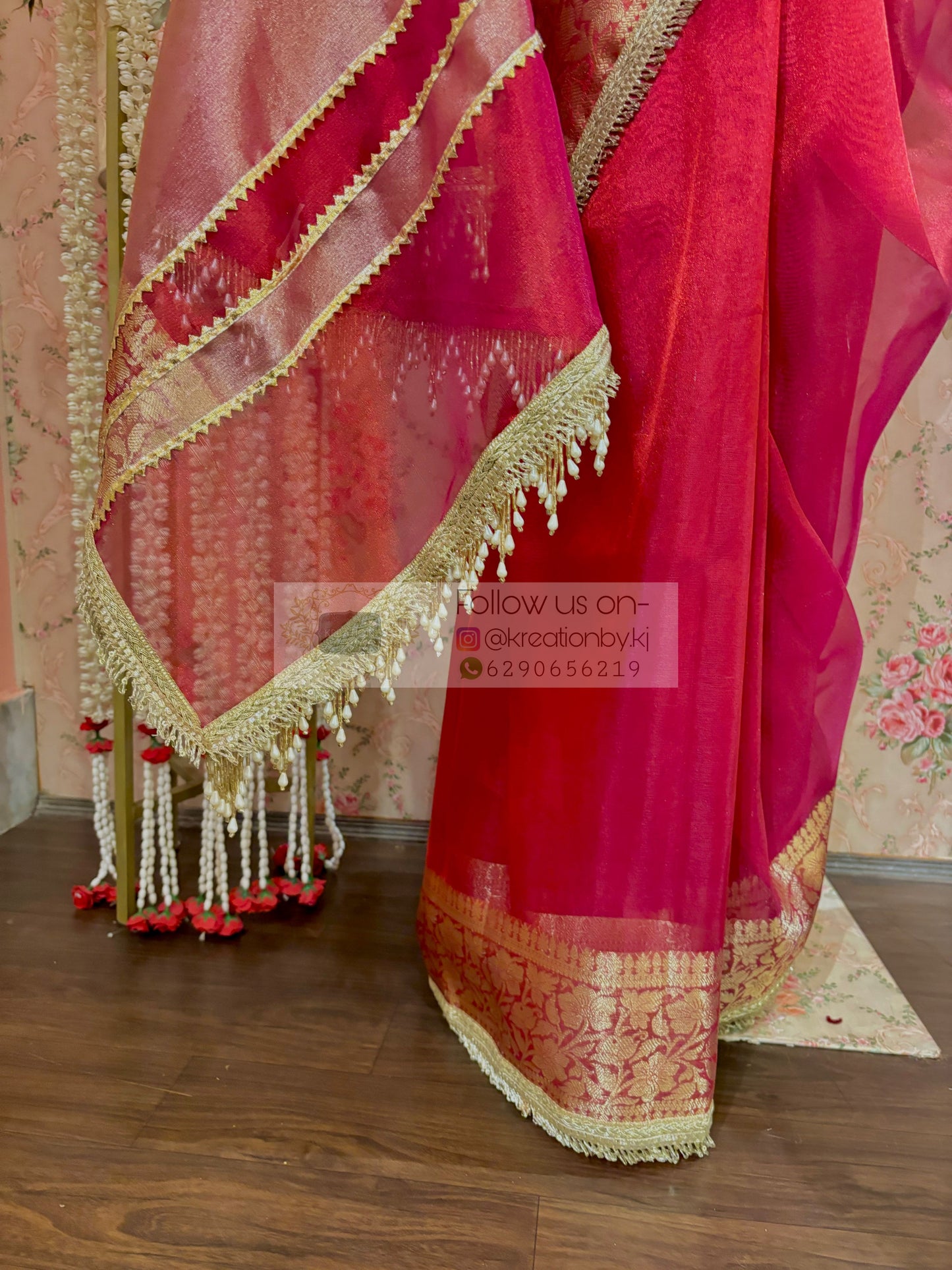 Cherry Red Designer Tissue Silk Banarasi Saree kreationbykj
