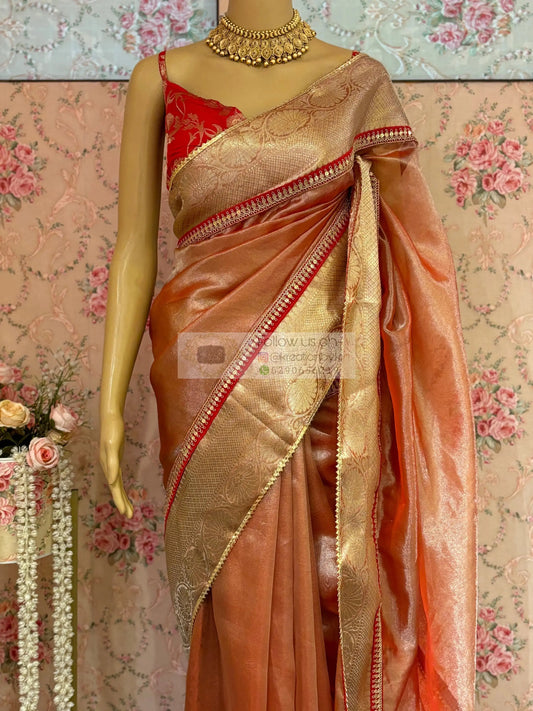 Peach Banarasi Tissue Saree kreationbykj