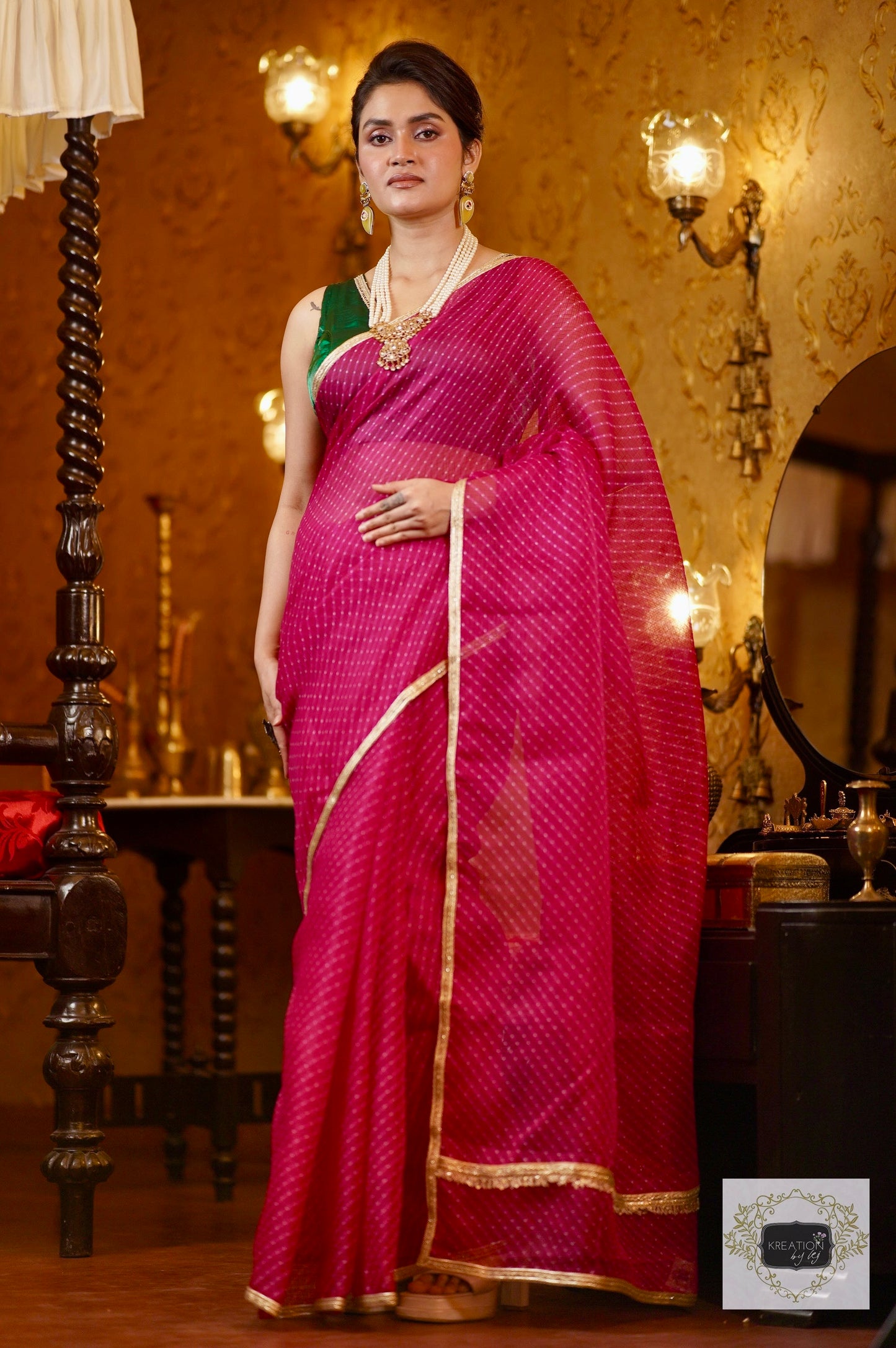 Rani Pink Leheriya Saree