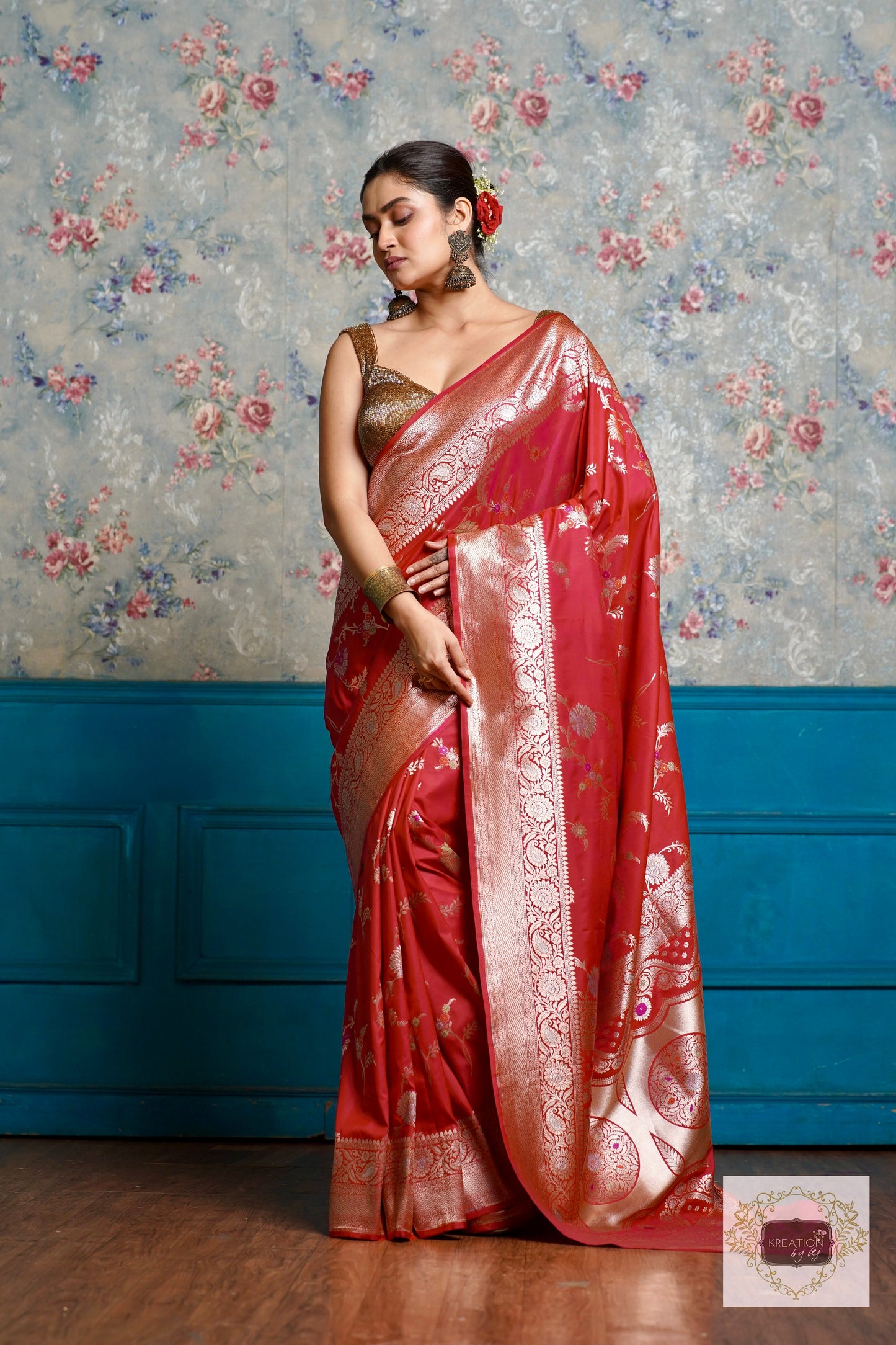 Pink Katan Bridal Banarasi Saree kreationbykj