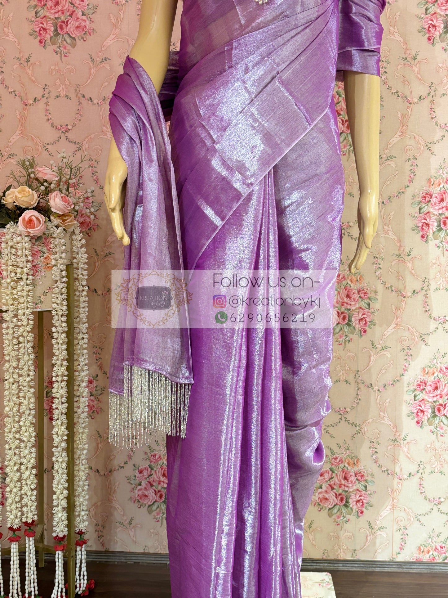Lavender Cotton Tissue Saree kreationbykj