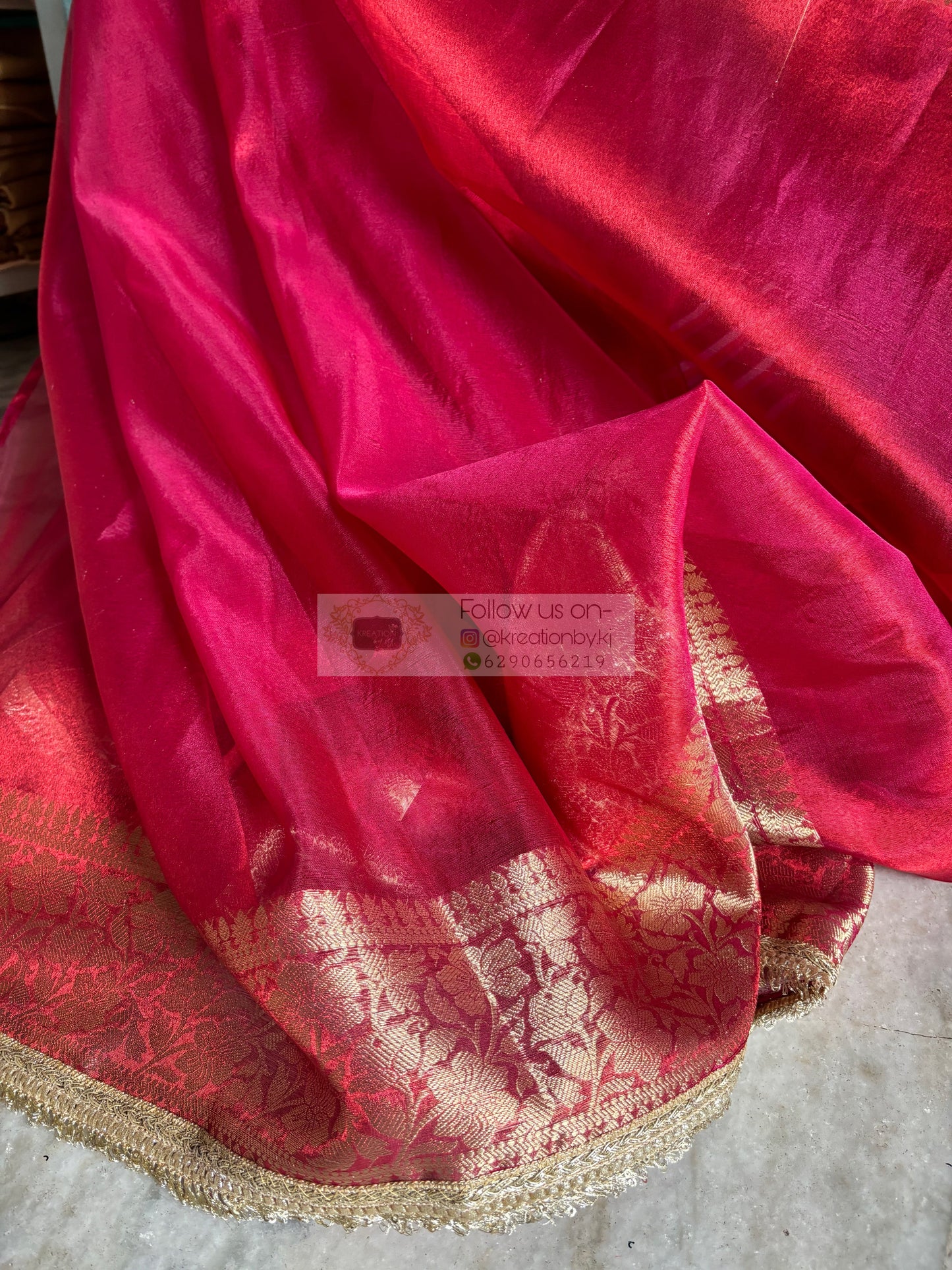 Cherry Red Designer Tissue Silk Banarasi Saree kreationbykj