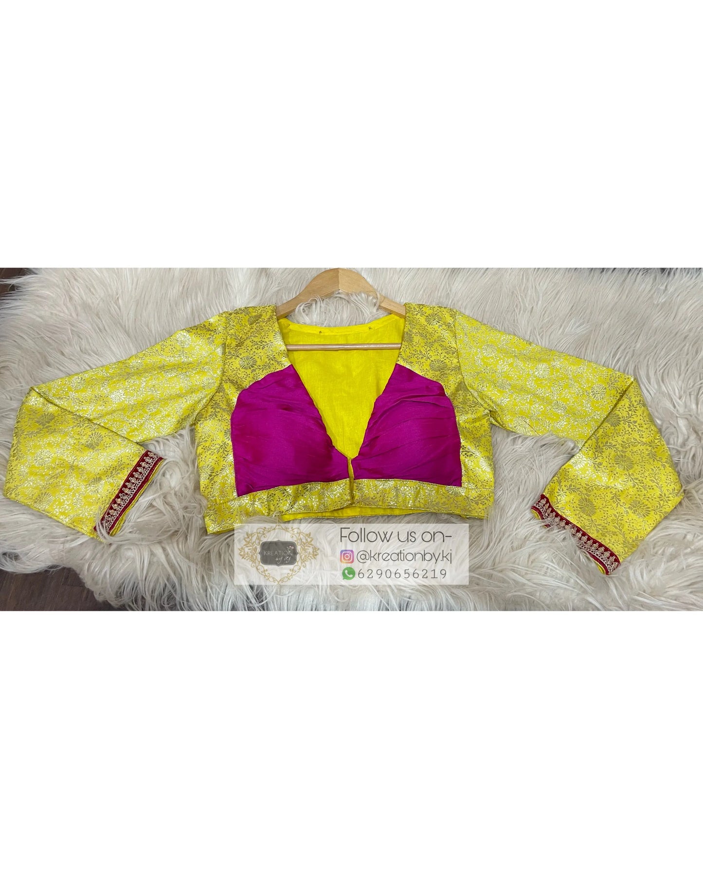 Lemon Brocade Full Sleeve Blouse kreationbykj