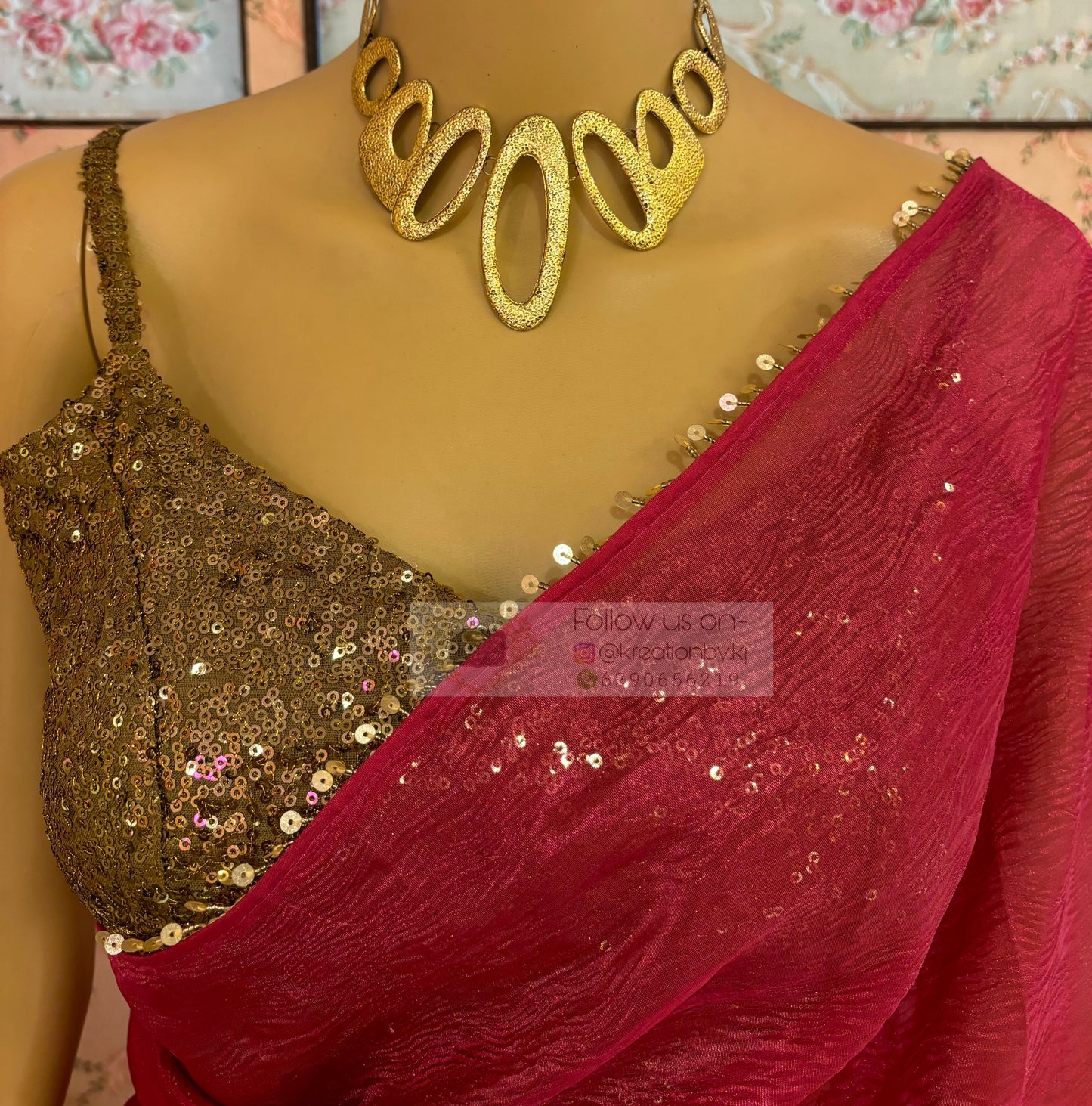Magenta Pink Crushed Tissue Saree kreationbykj
