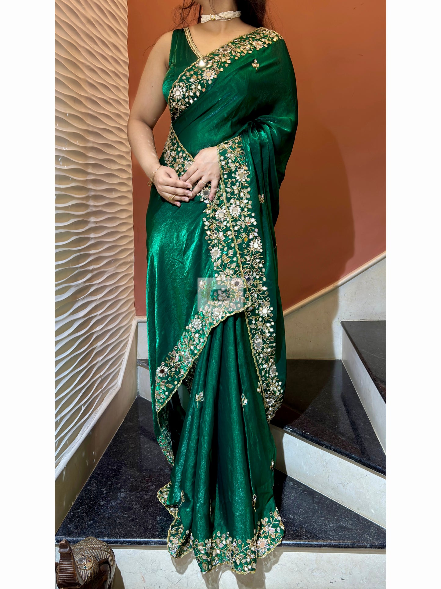 Forest Green Sheesh Mahal Saree