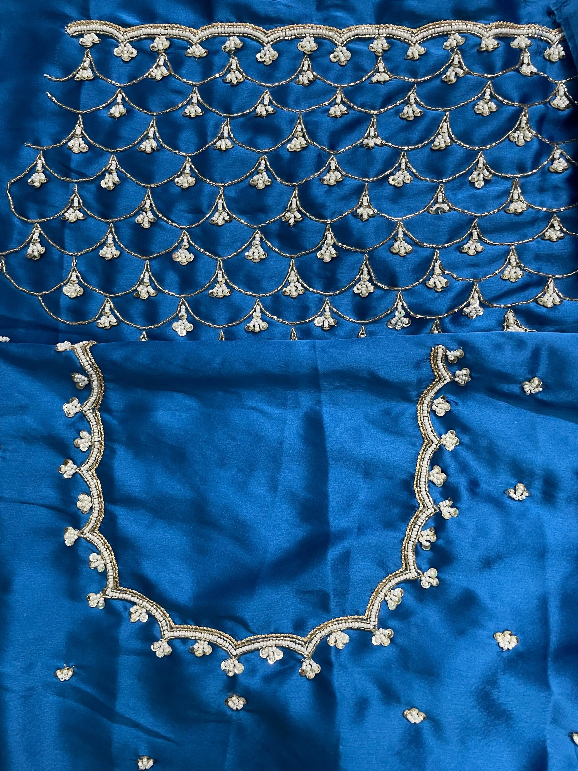 Ocean Mist Ombré Cutdana Mehraab Jaal Saree kreationbykj