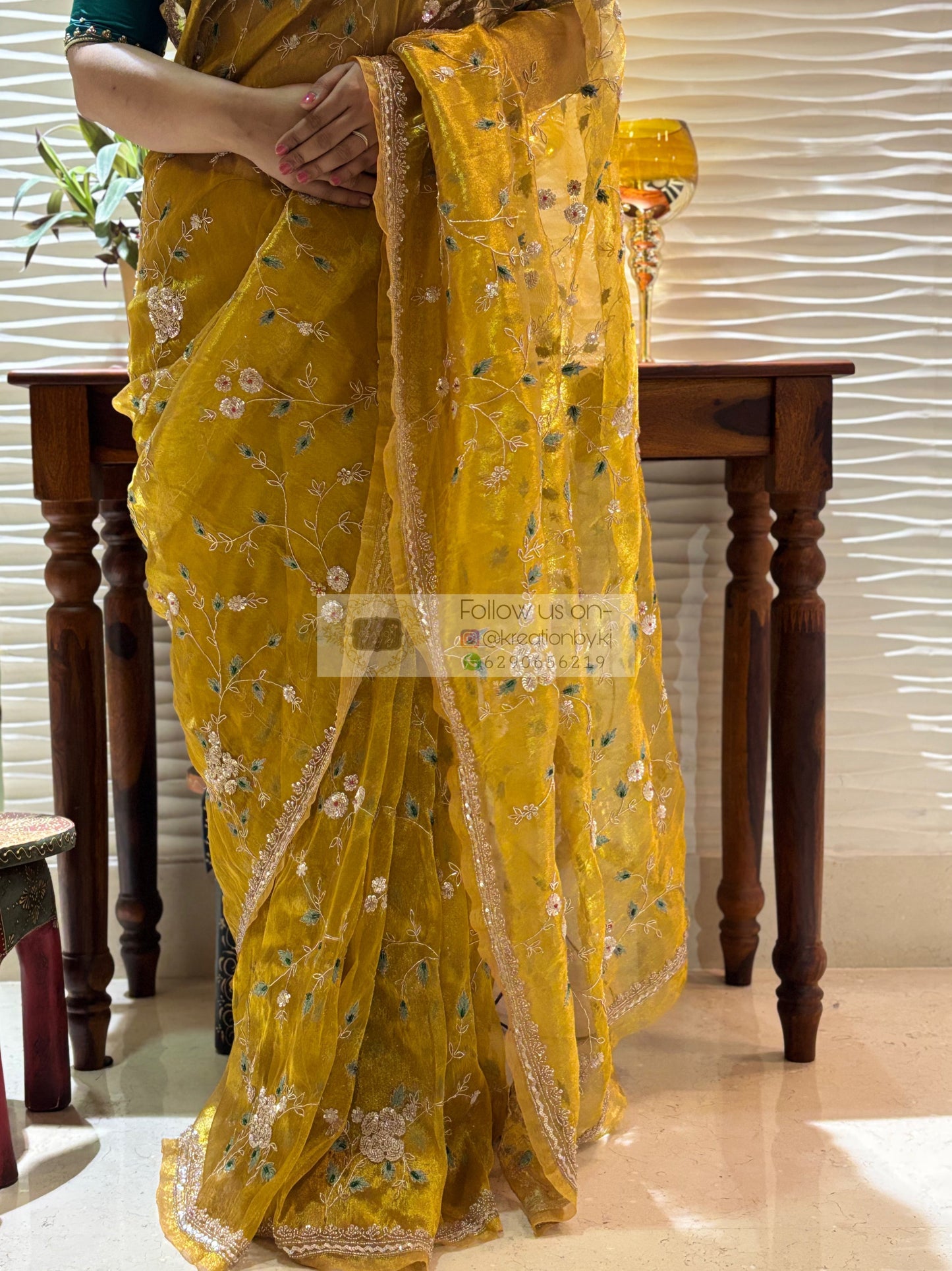 Luxe Golden Tissue Jaal Saree kreationbykj