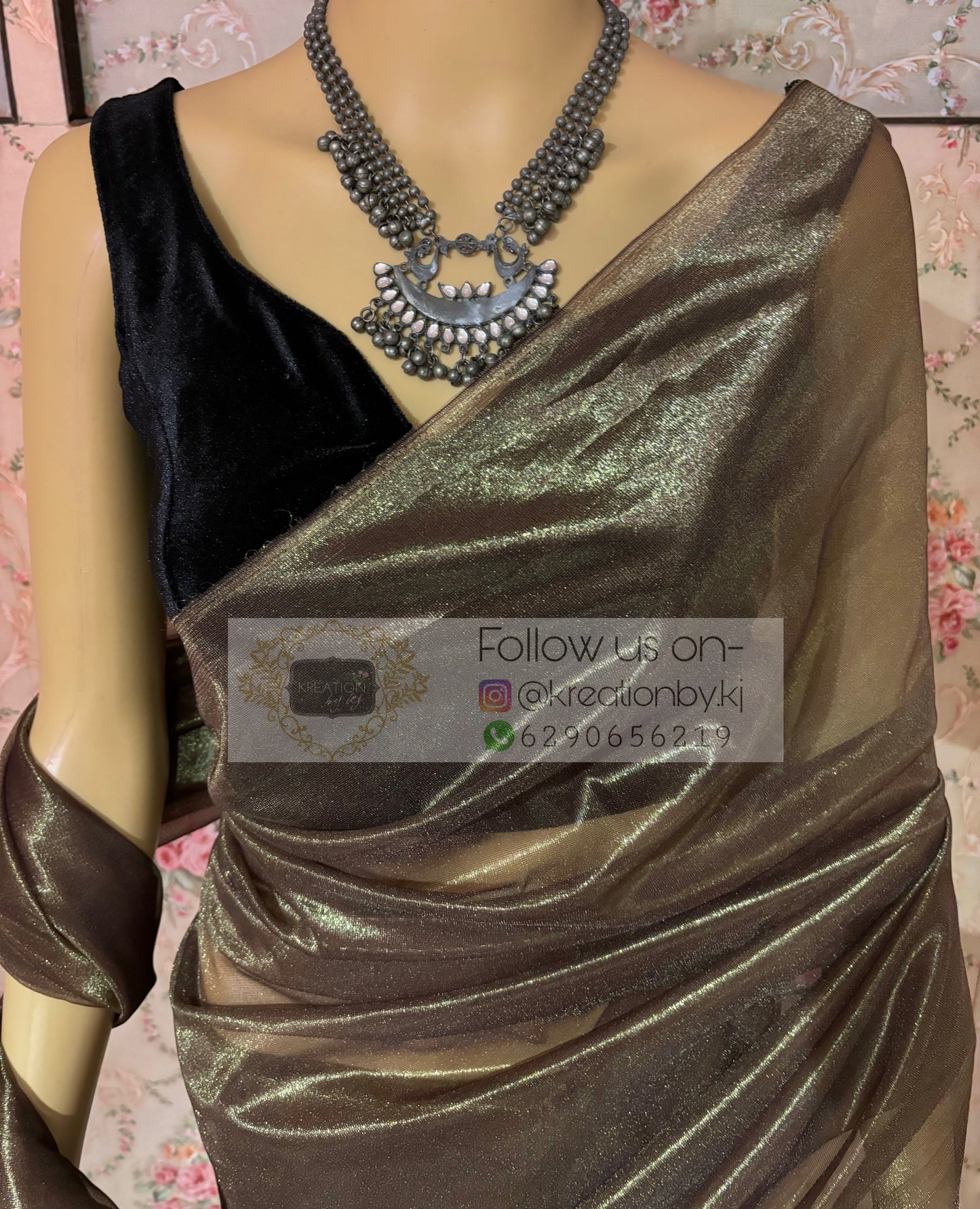 Gunmetal Tissue Net Saree kreationbykj