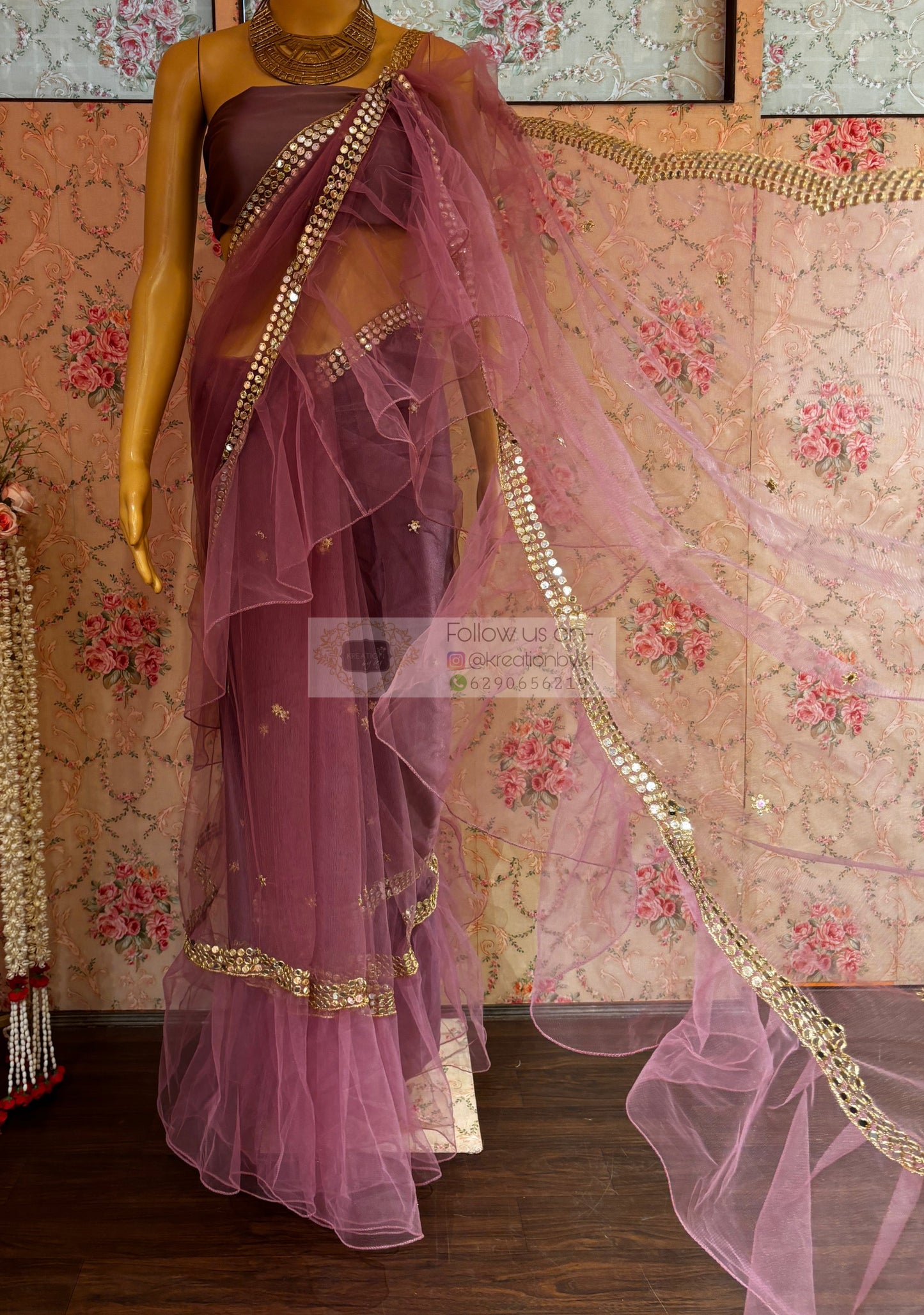 Heather Net Ruffles Saree kreationbykj