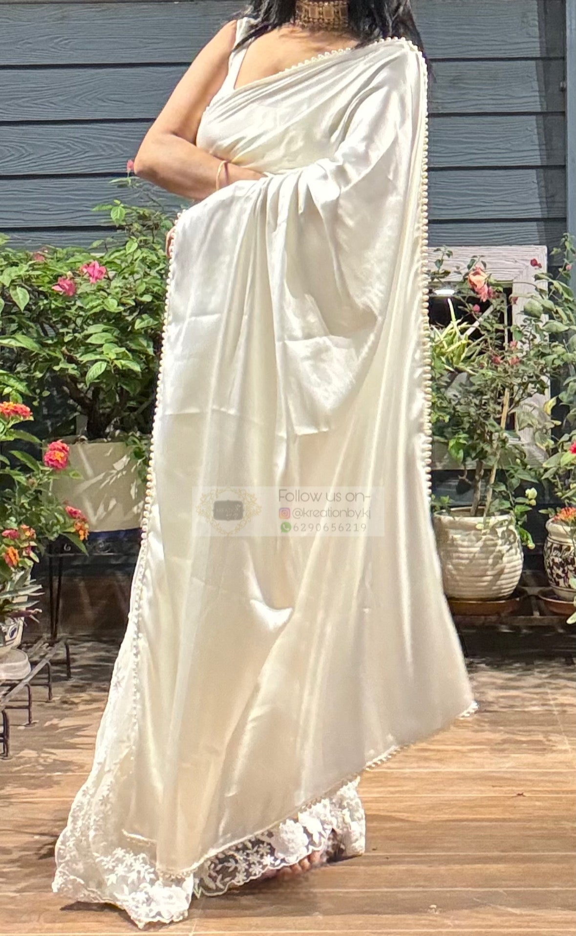 Cream Cheery Blossom Saree kreationbykj