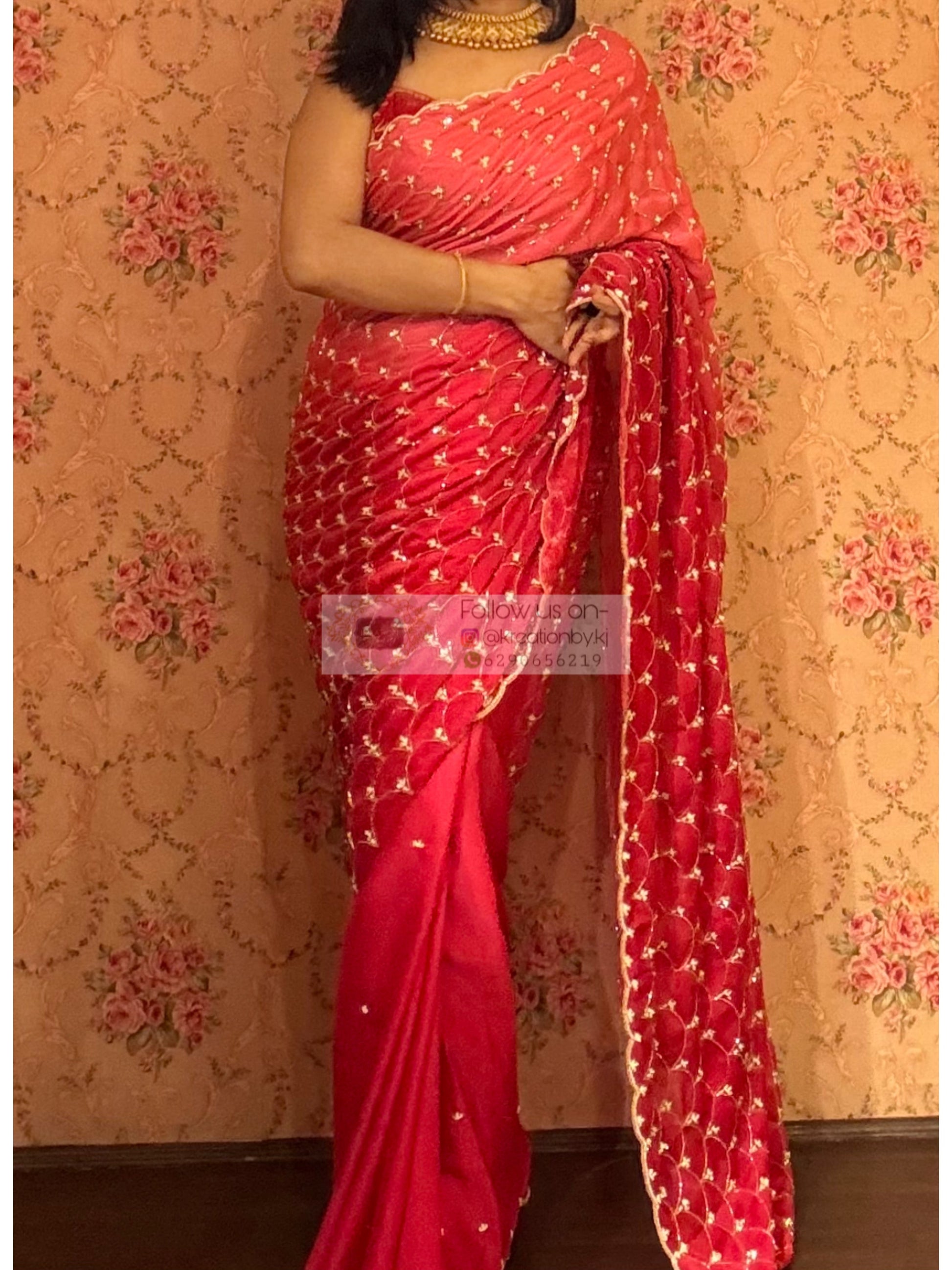 Barbie Pink Ombré Mehraab Jaal Saree kreationbykj