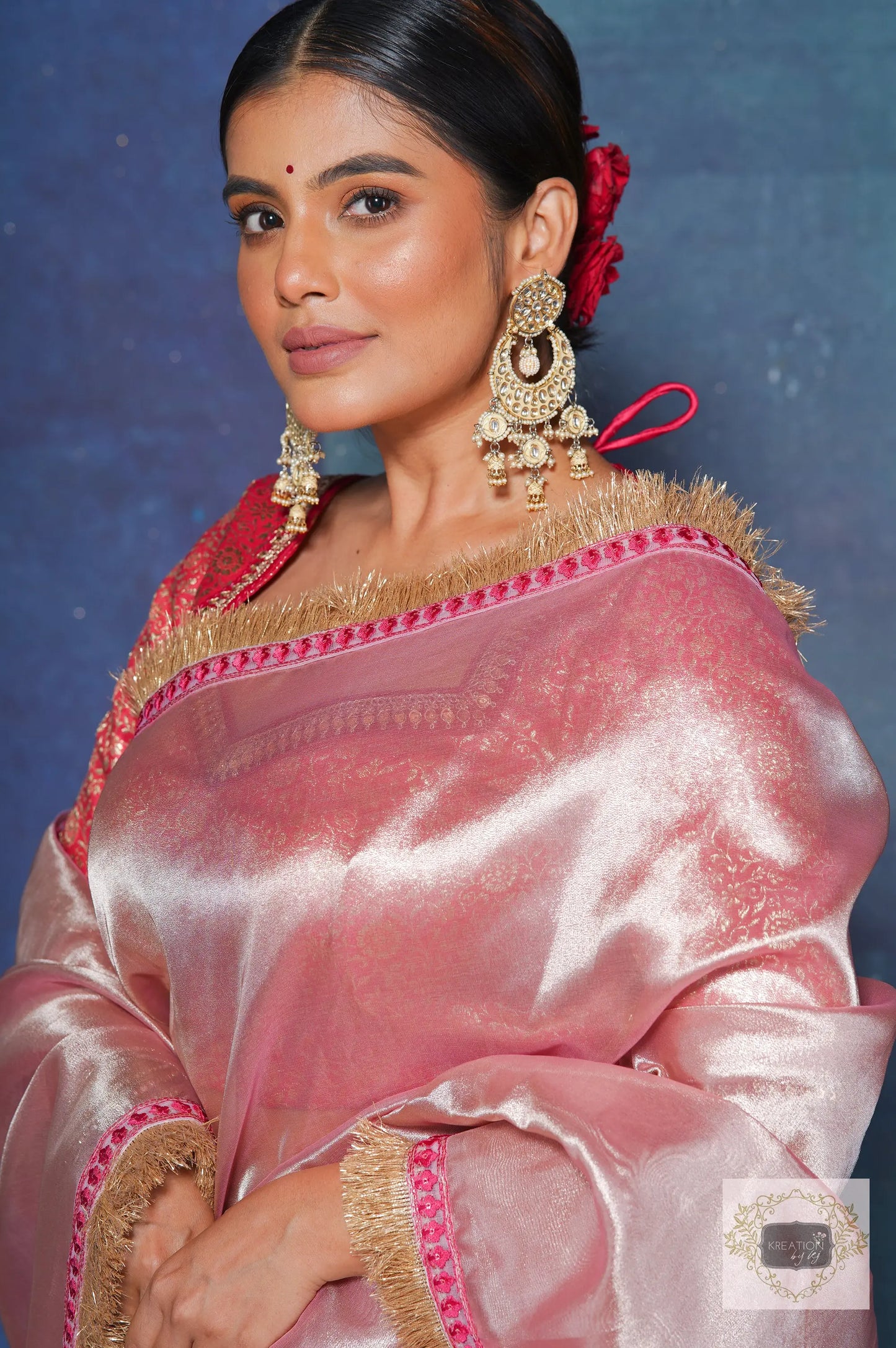Pink Tissue Banno Saree for Festive Look kreationbykj