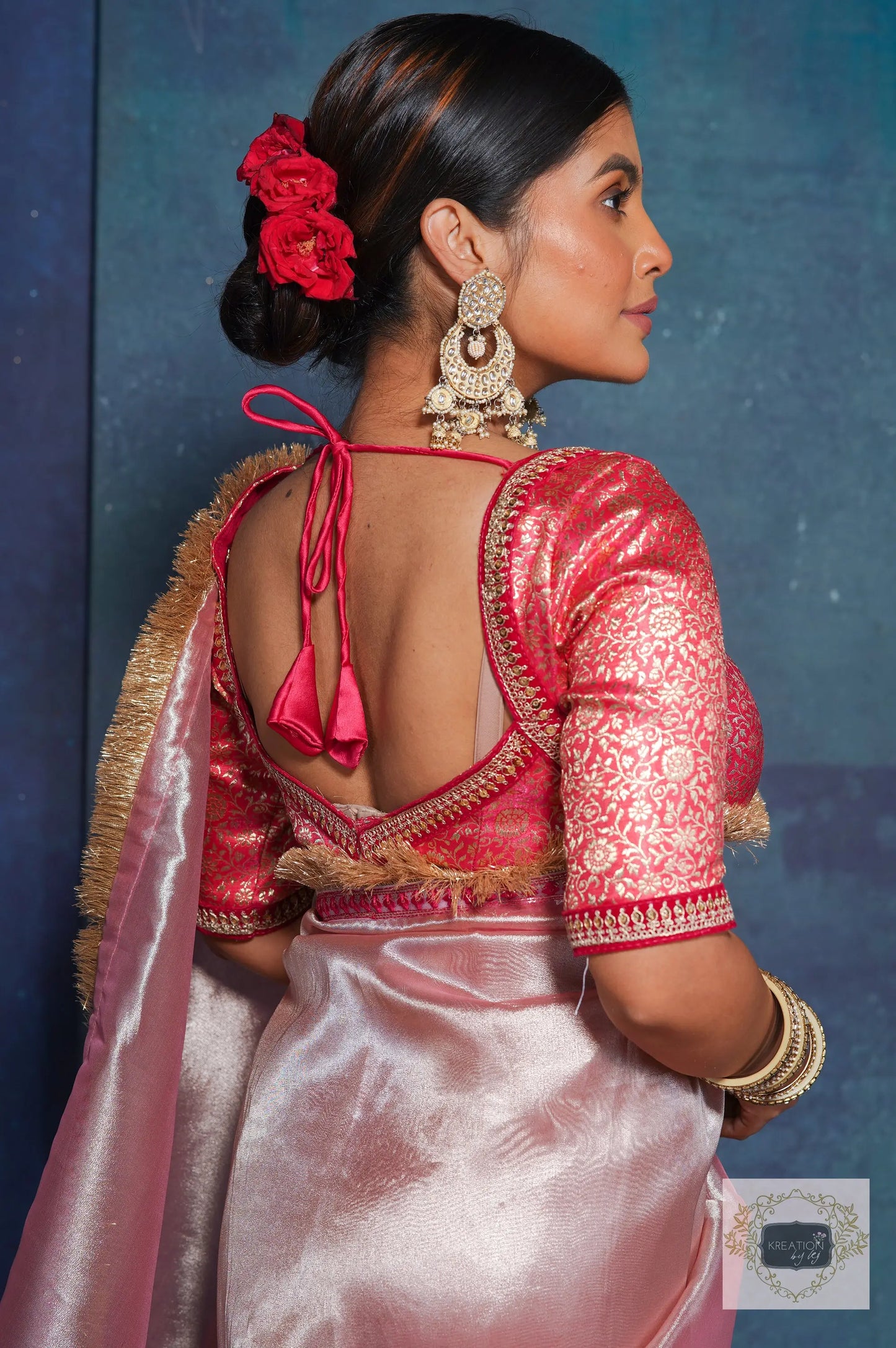 Pink Tissue Banno Saree for Festive Look kreationbykj