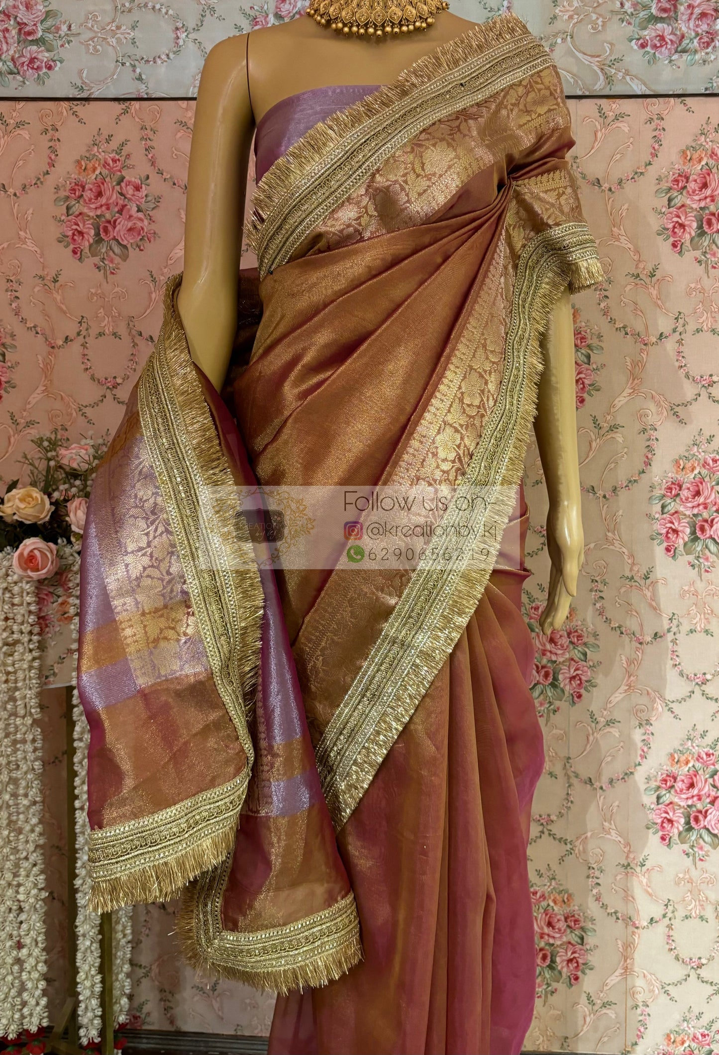 Rose Gold Tissue Banarasi Banno Saree kreationbykj