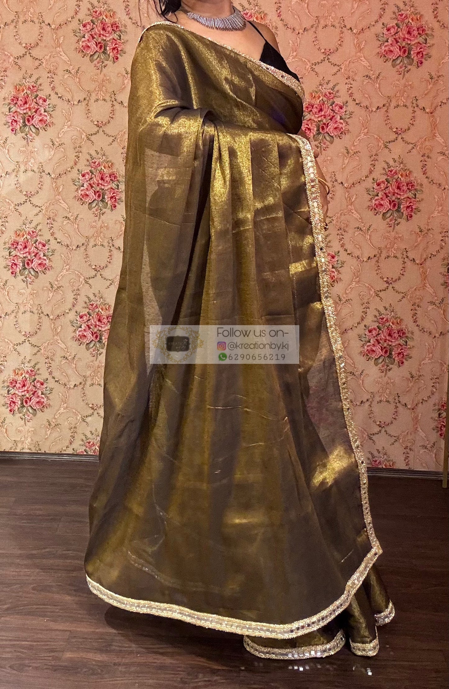 Black Tissue Mirage Saree Cut Mirror Border kreationbykj