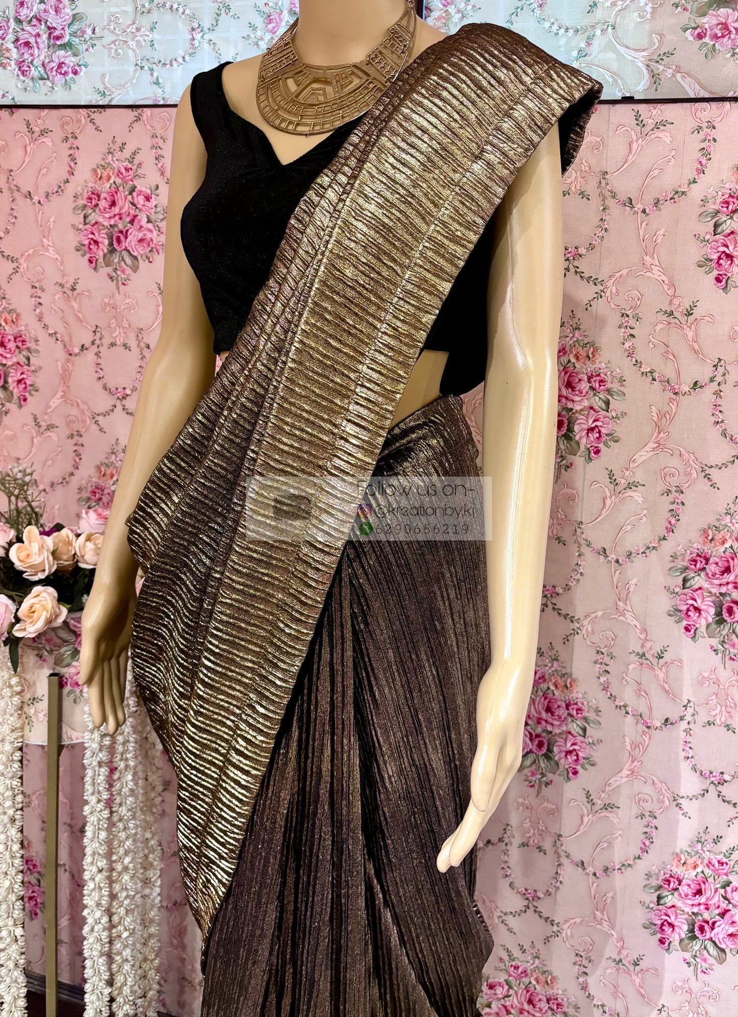 Black and Gold Cocktail Saree kreationbykj